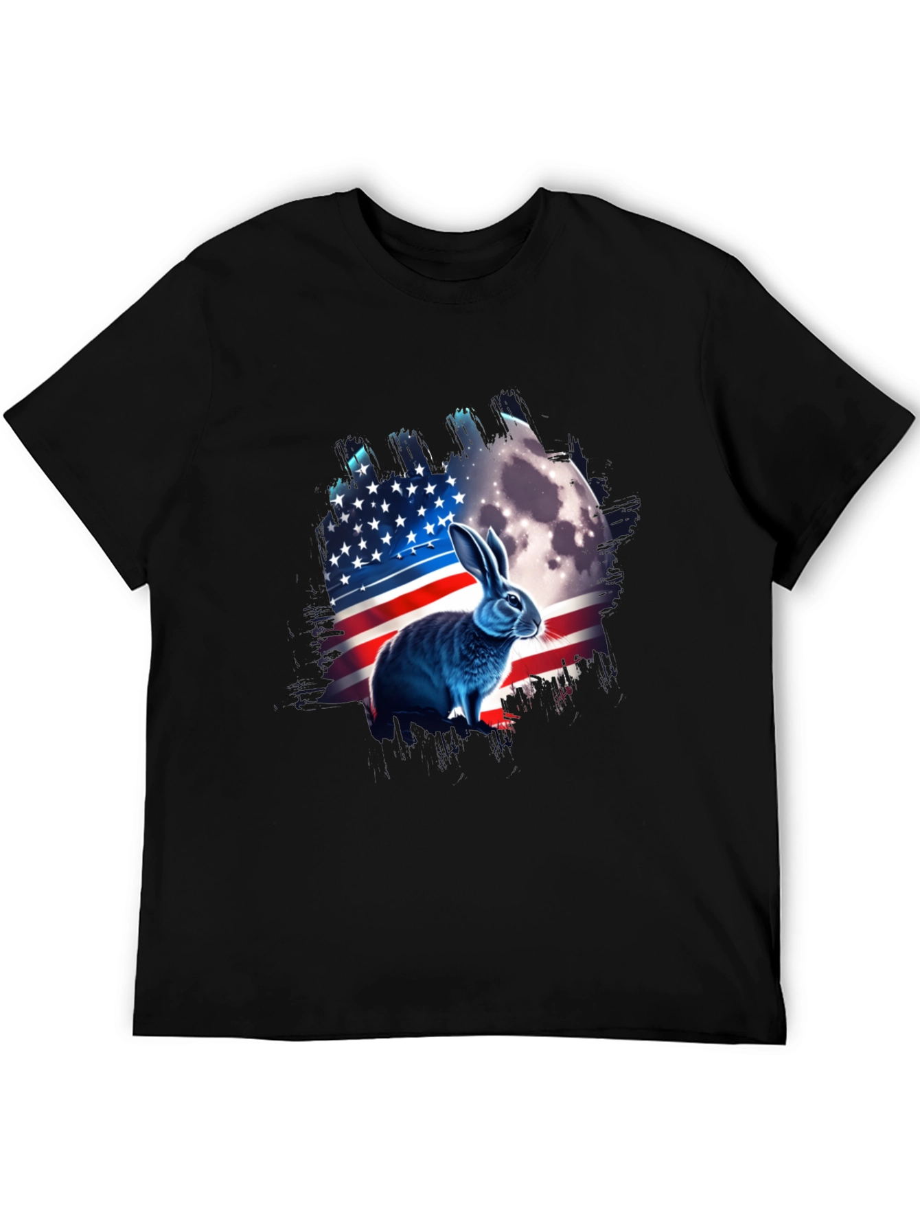 Black Patriotic Rabbit USA Flag T-Shirt view 5
