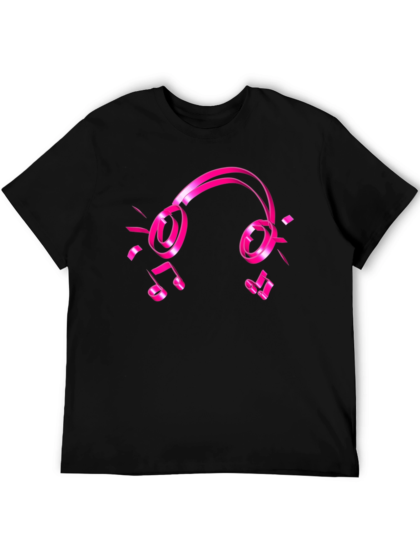 Black Black Tee with Pink Headphones and Music Notes Graphic view 5