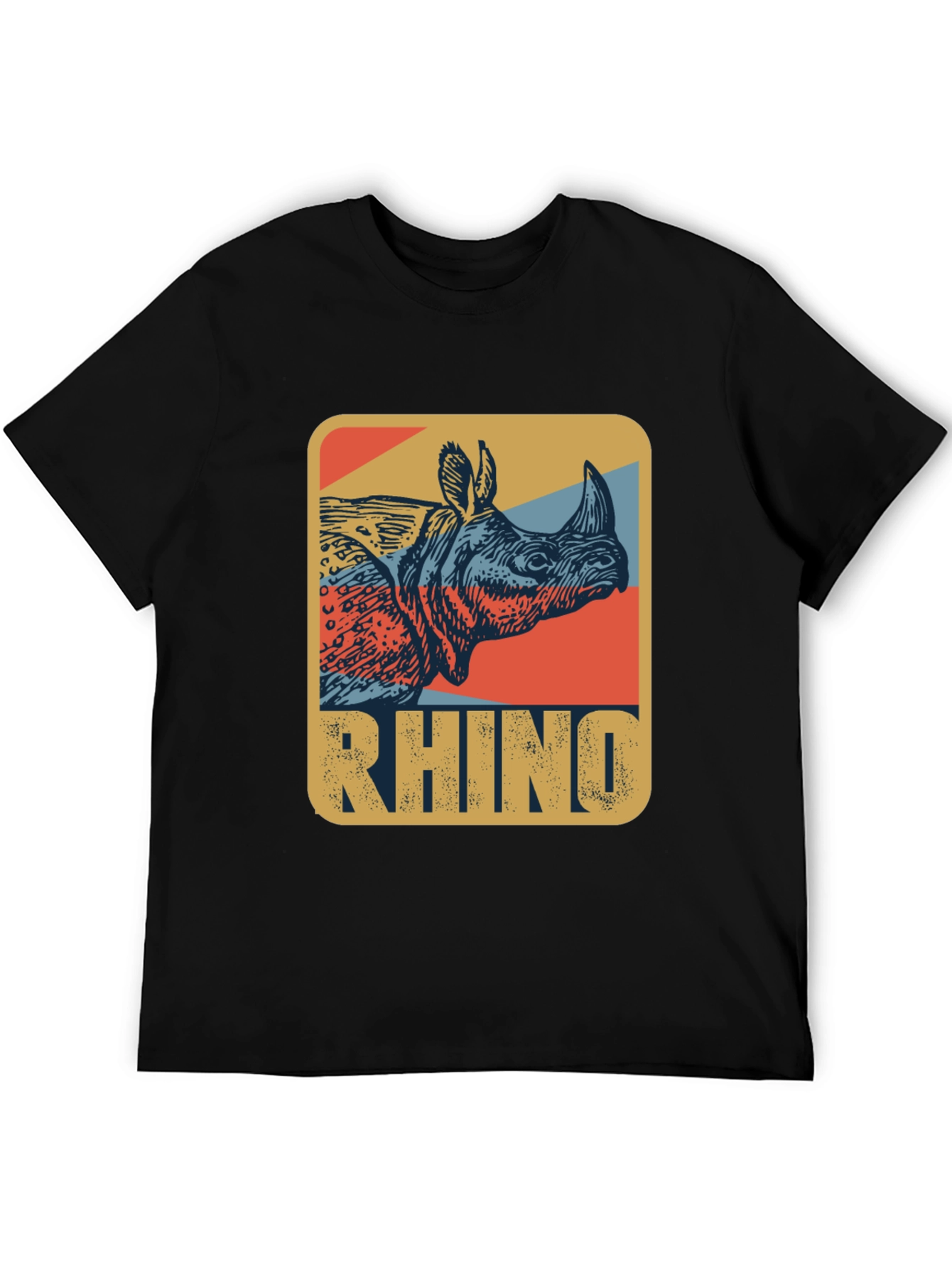 Black Retro Rhino Graphic T-Shirt - Cool Wildlife Tee view 5