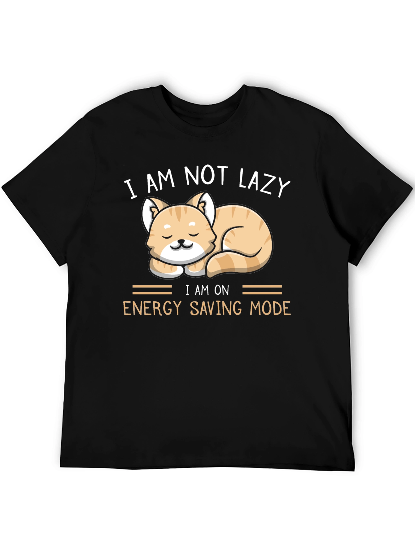 Black Funny Cat Energy Saving Mode T-Shirt view 5
