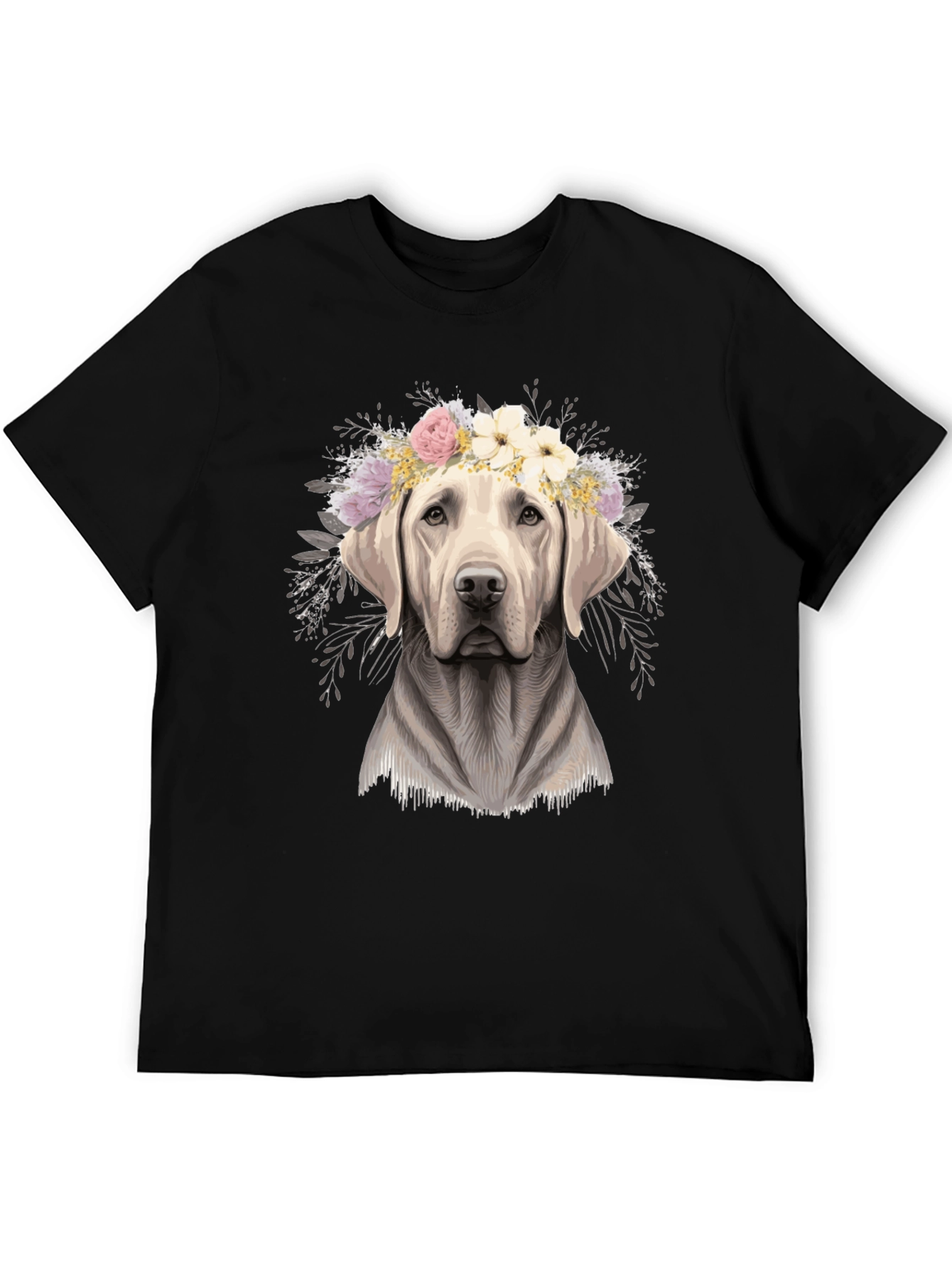 Black Dog with Flower Crown Graphic Tee - Black view 5