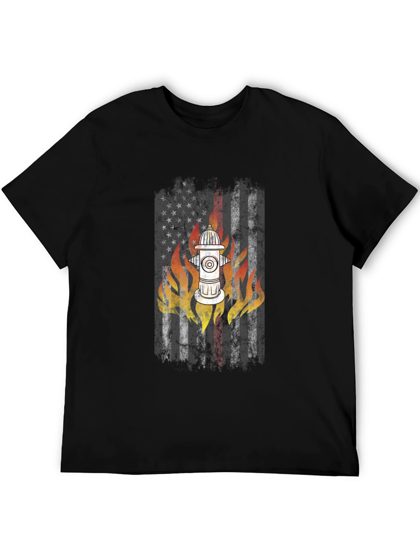 Black Firefighter USA Flag Hydrant T-Shirt view 5
