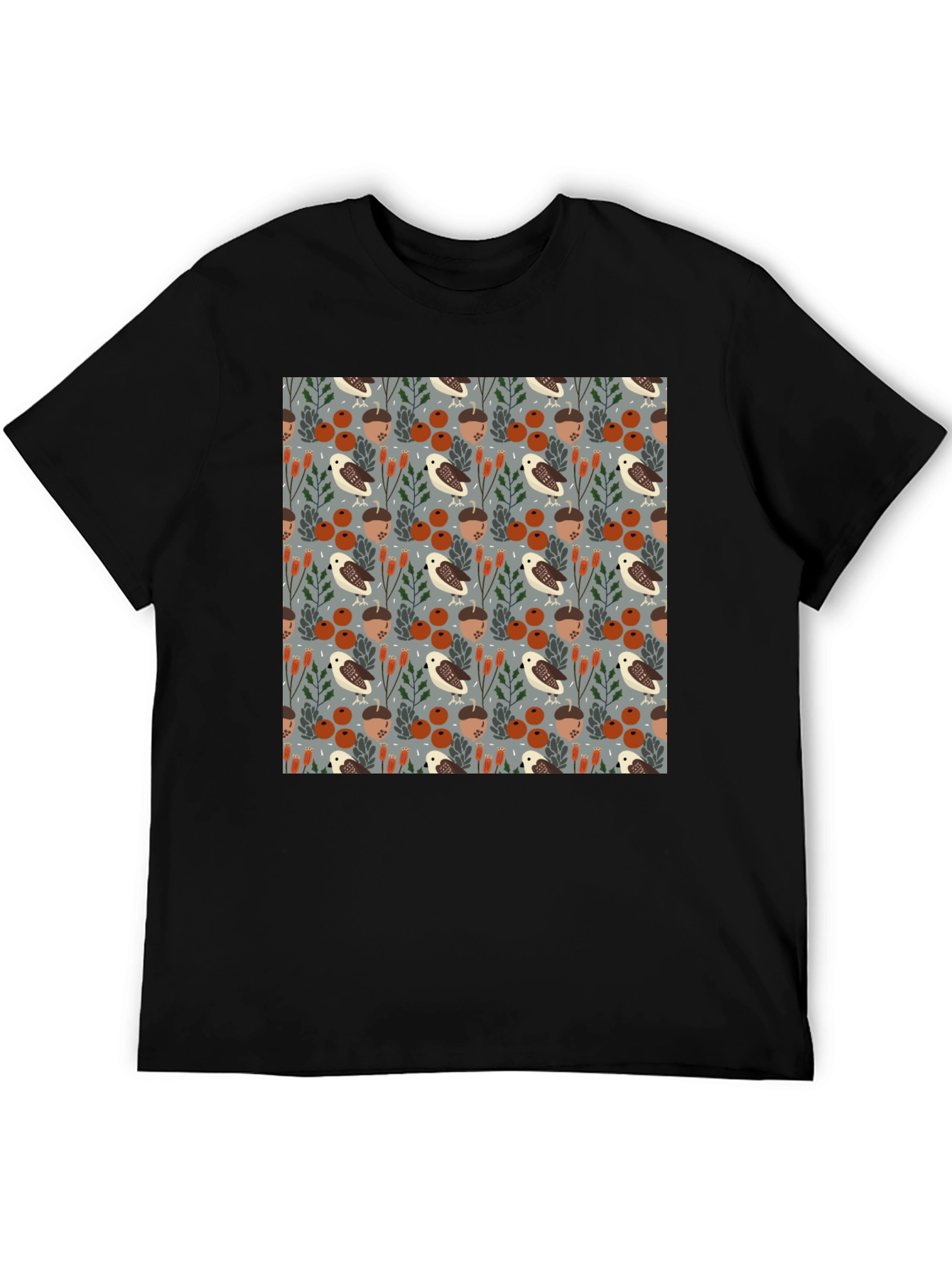 Black Autumnal Forest Pattern T-Shirt view 5