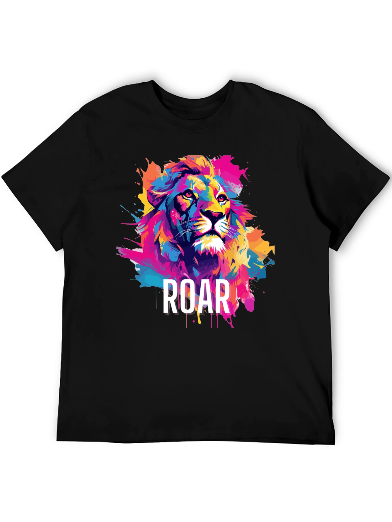 Black Colorful Lion Graphic Tee - ROAR view 5