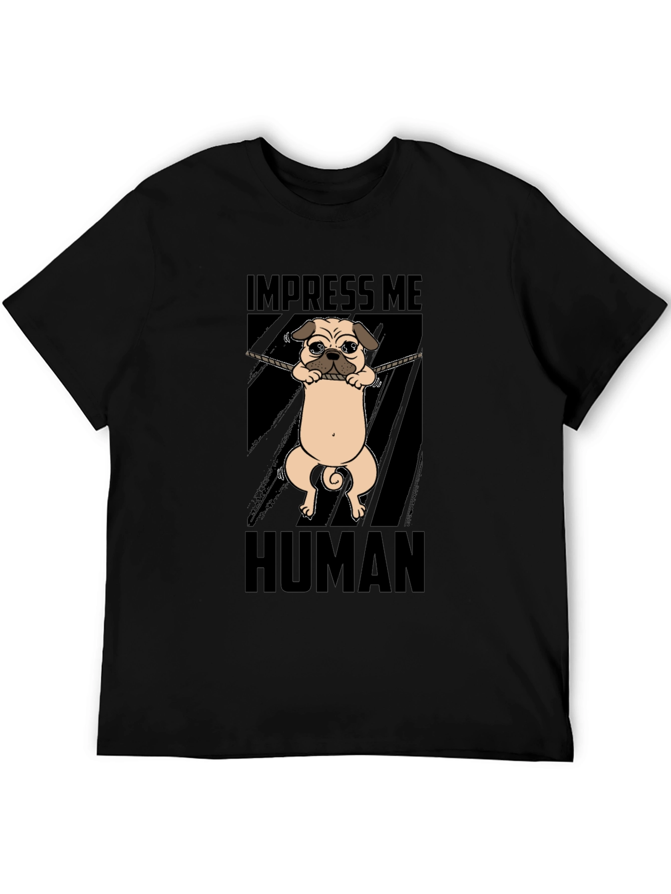 Black Impress Me Human Pug Graphic T-Shirt view 5