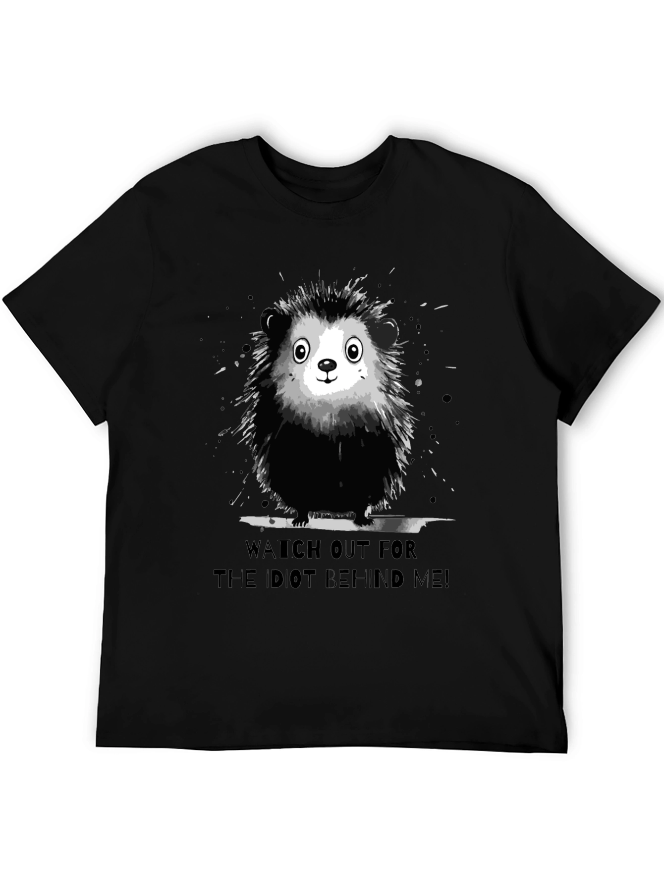 Black Funny Hedgehog Graphic Tee - Watch Out For The Idiot Behind Me! view 5