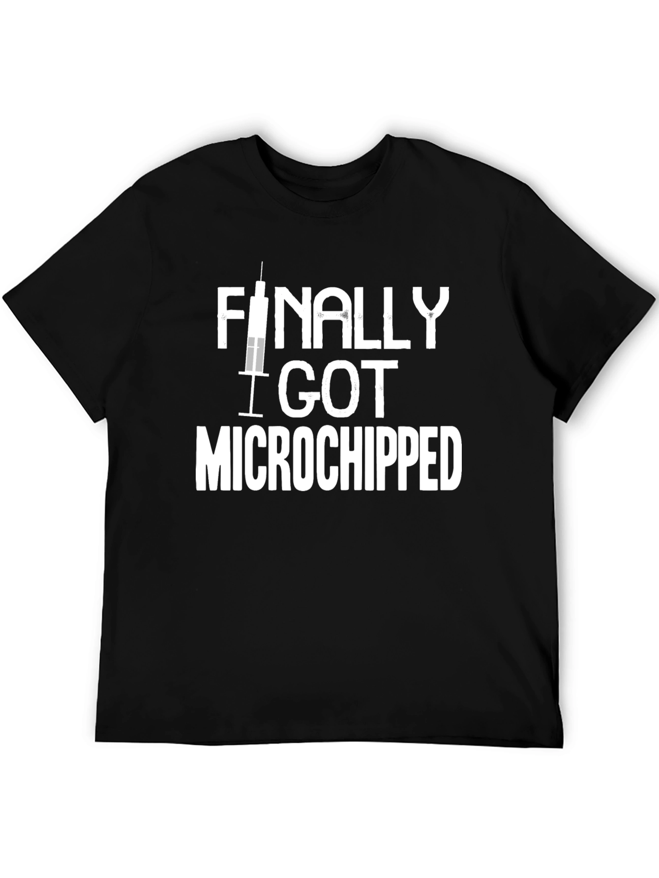 Black Finally Got Microchipped - Novelty T-Shirt view 5