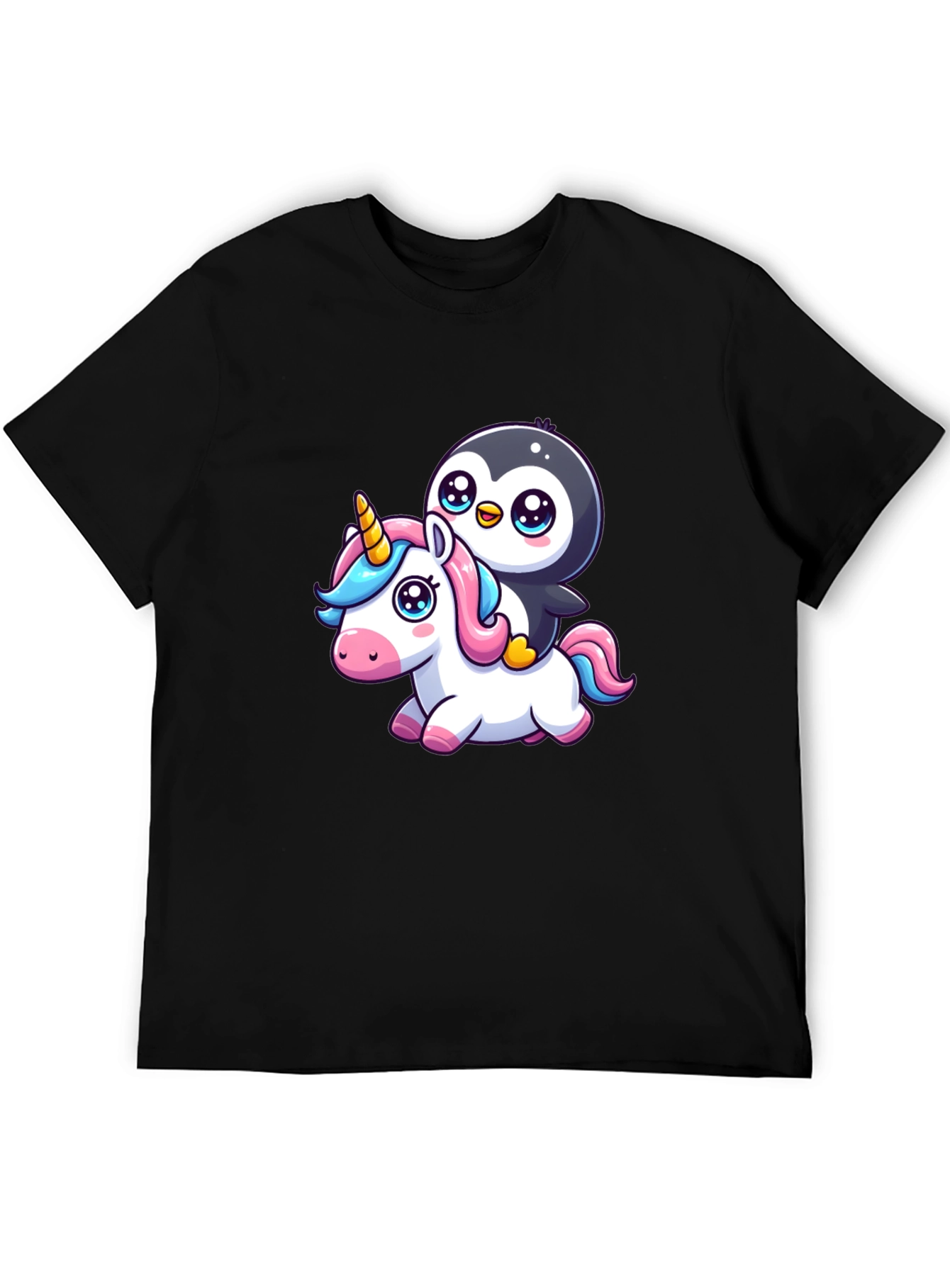 Black Penguin Riding Unicorn Graphic Tee view 5