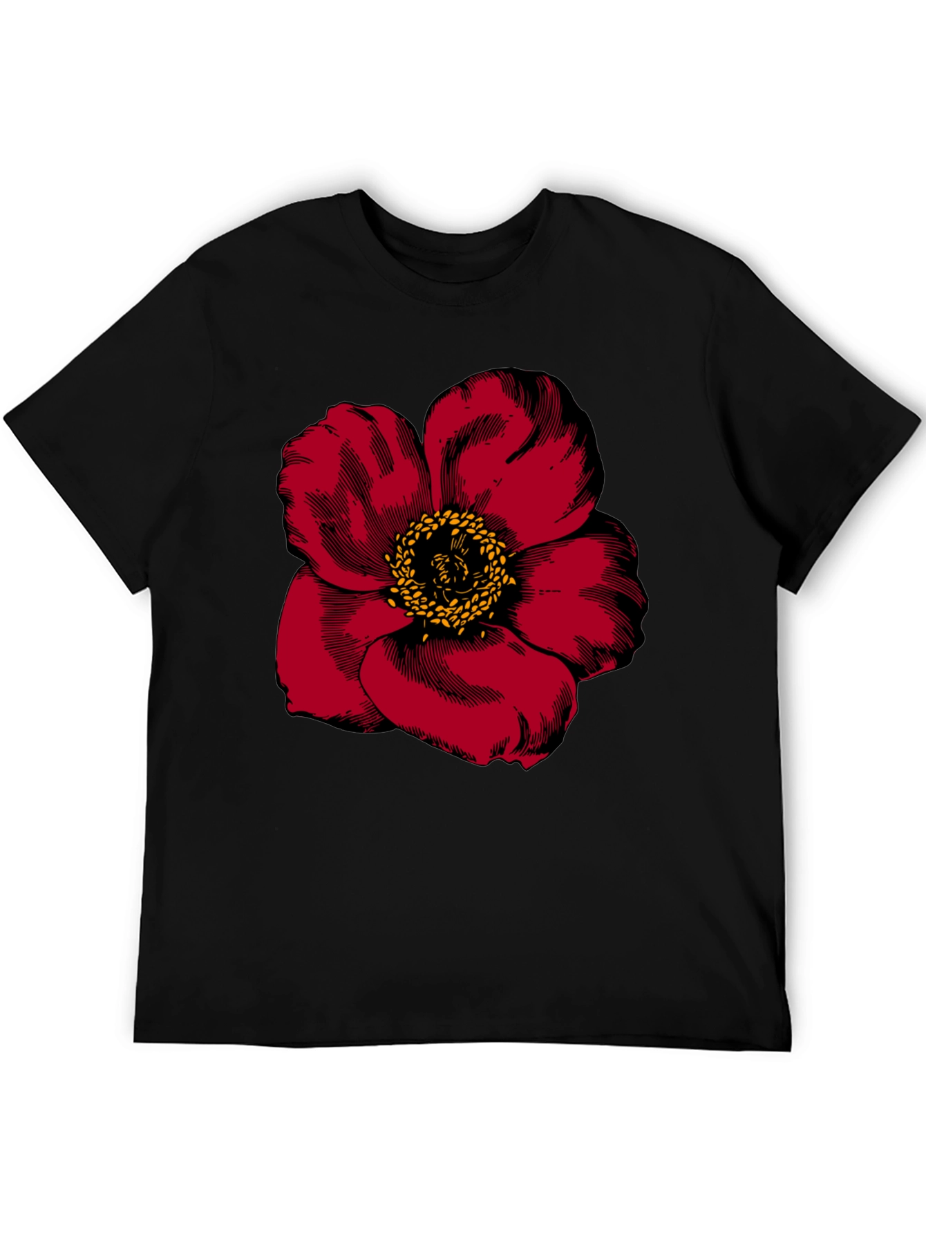 Black Bold Red Flower Graphic Tee - Men's Black T-Shirt view 5