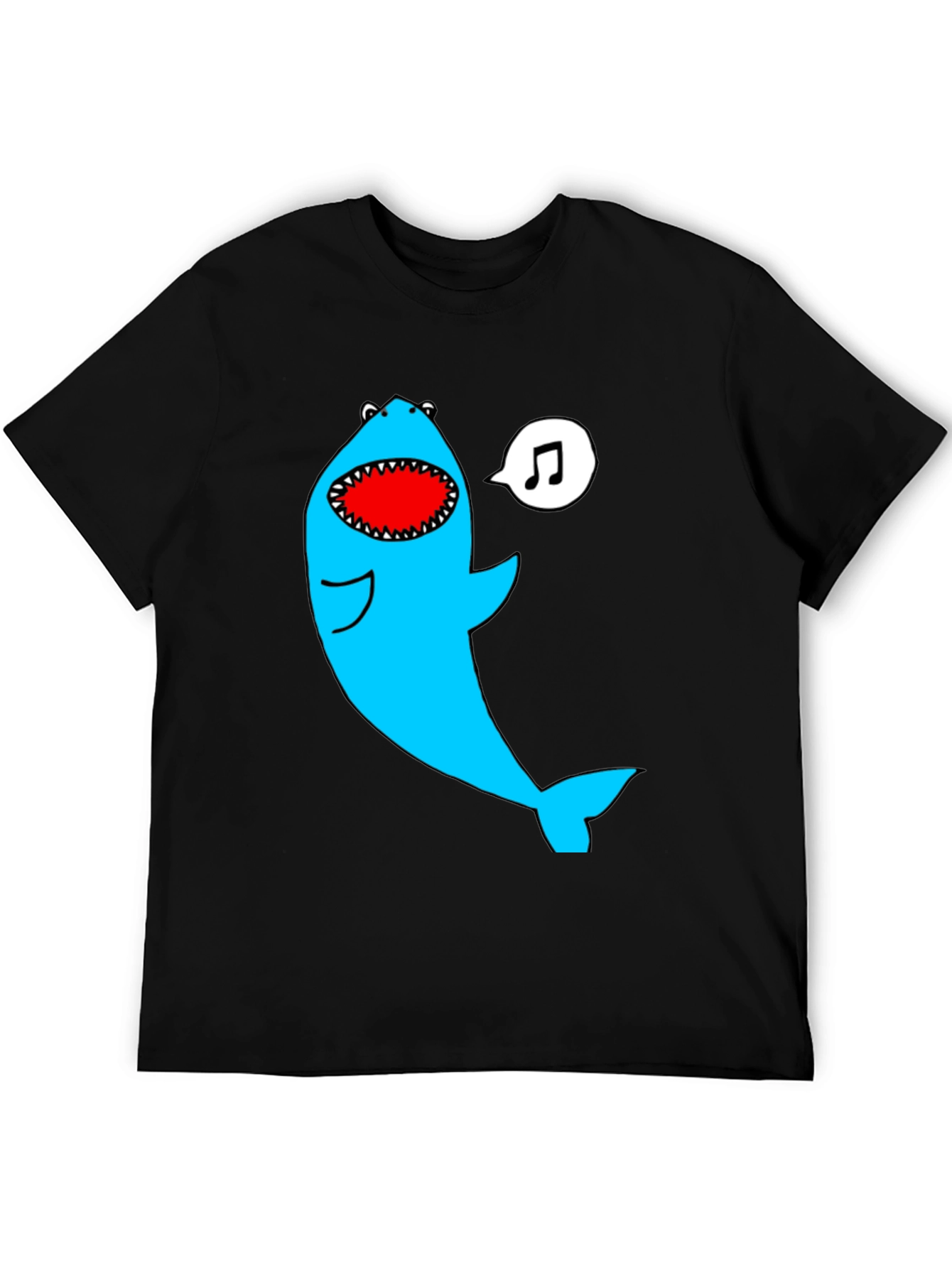Black Singing Shark Graphic Tee - Black Cotton Blend view 5