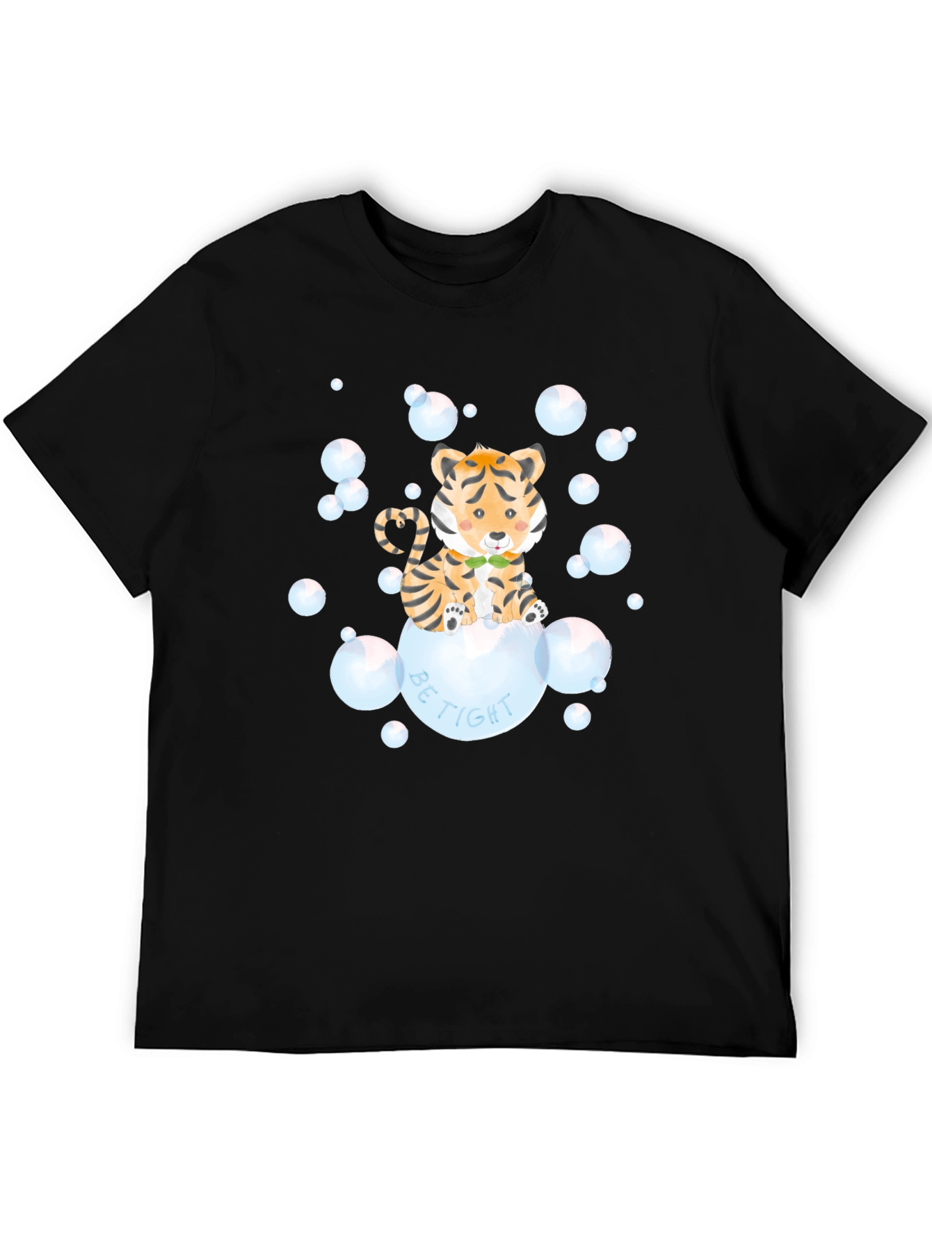 Black Cute Tiger Bubbles Graphic T-Shirt view 5