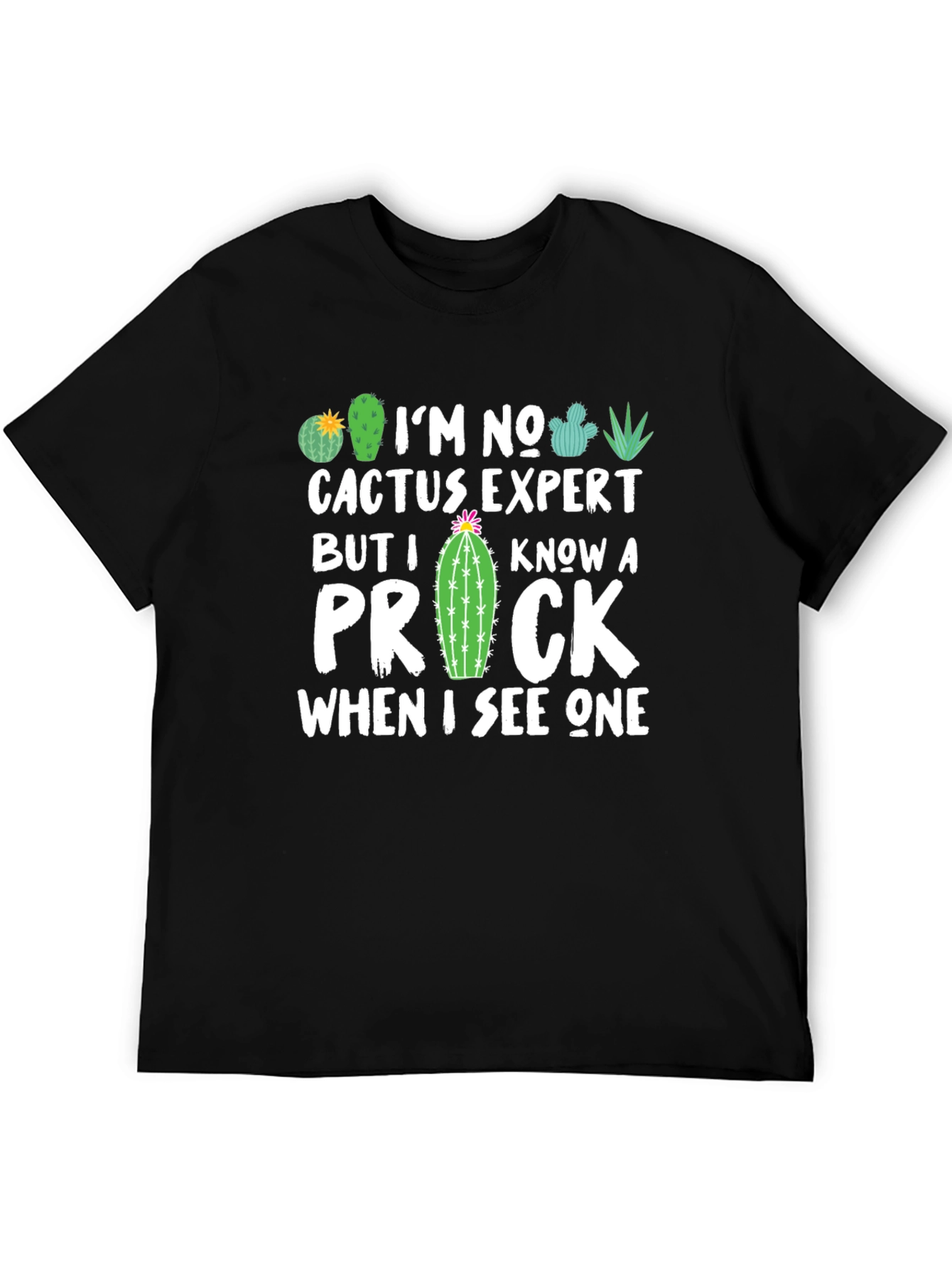 Black Funny Cactus Expert Graphic T-Shirt view 5