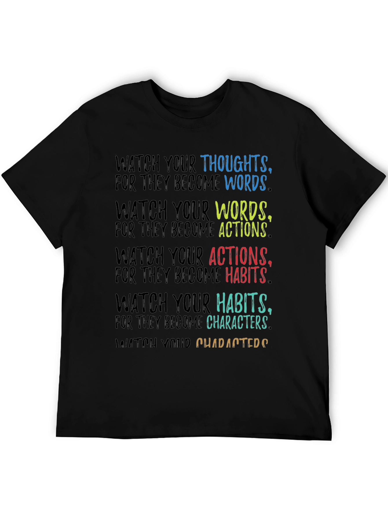 Black Inspirational Quote T-Shirt - Watch Your Thoughts view 5