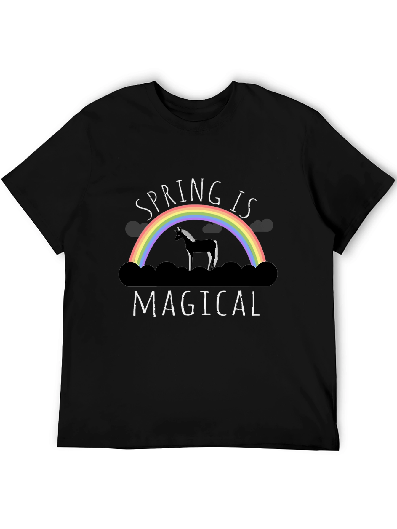 Black Spring Is Magical Unicorn Rainbow T-Shirt view 5