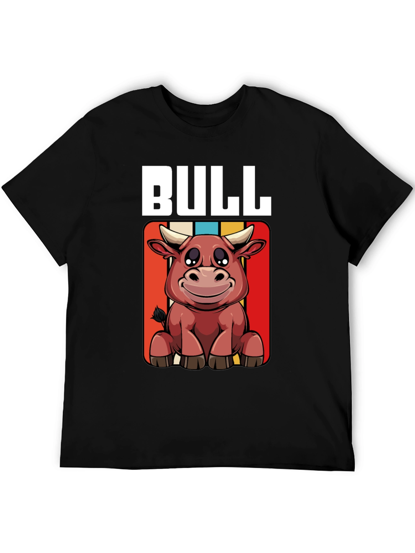 Black Bull Cartoon Graphic Tee - Black Cotton T-Shirt view 5