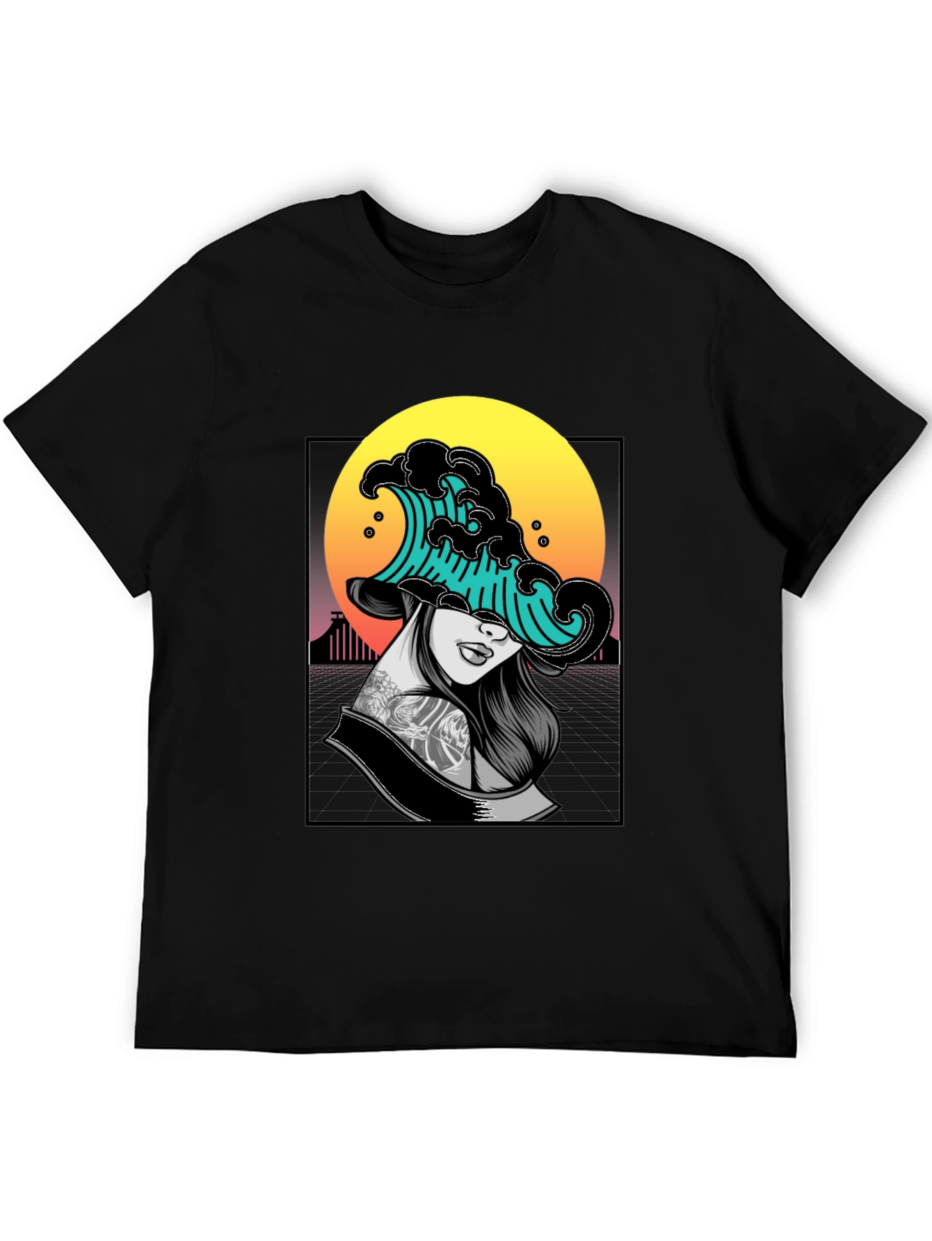 Black Wave Woman Graphic Tee - Unique Black T-Shirt view 5