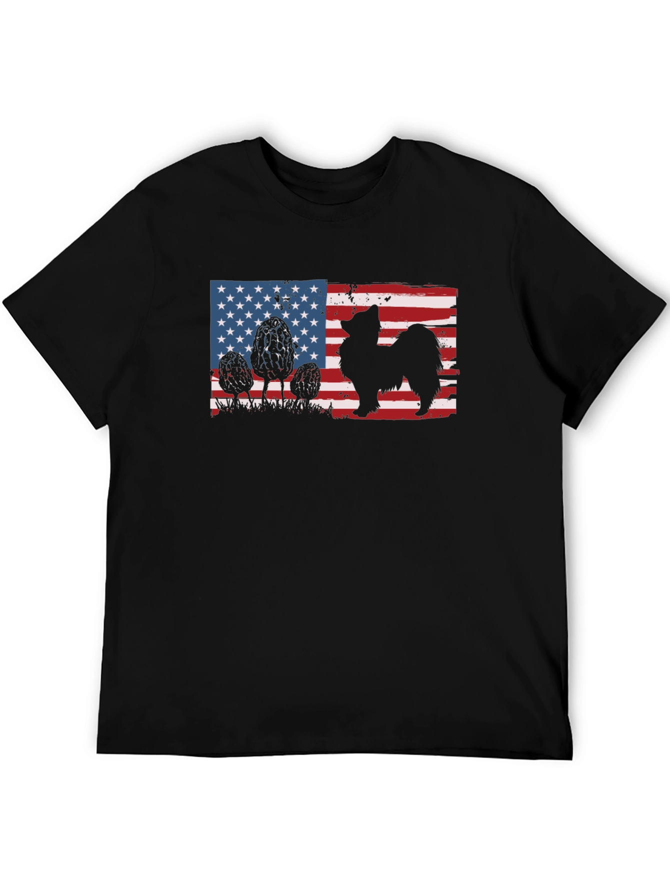 Black American Flag Dog Silhouette T-Shirt view 5