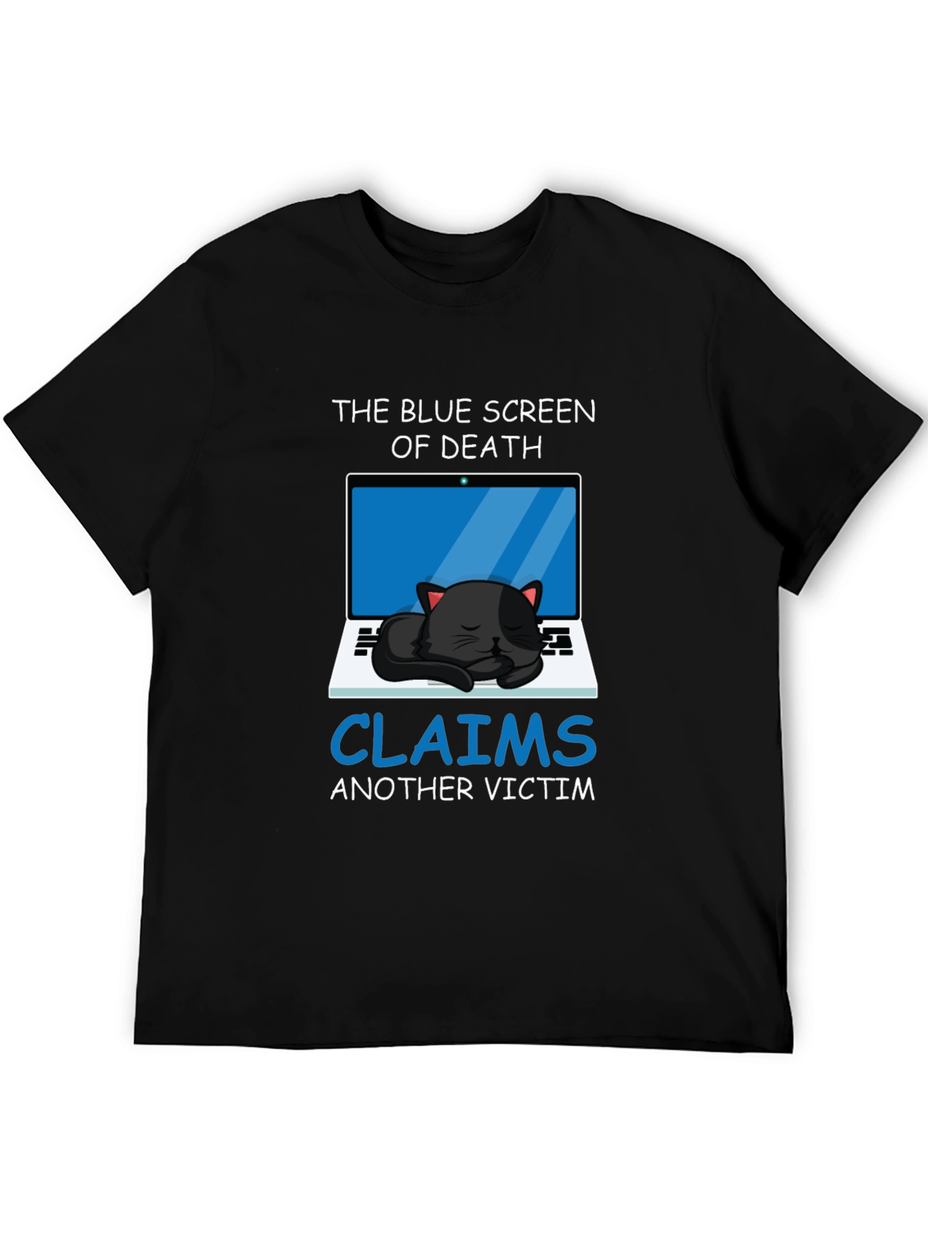 Black Blue Screen Cat T-Shirt - Funny Computer Geek Tee view 5