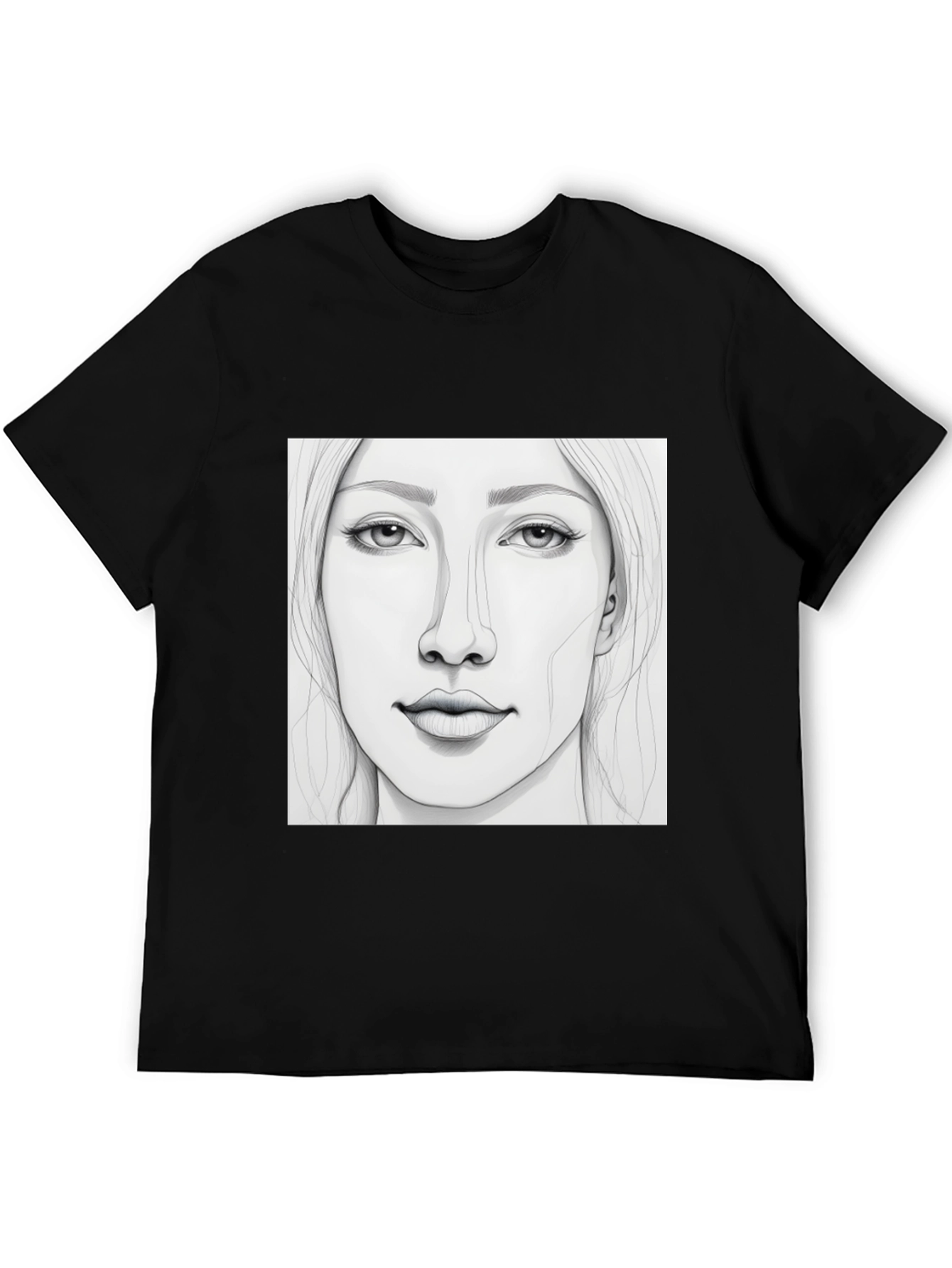Black Sketch Portrait Black T-Shirt view 5