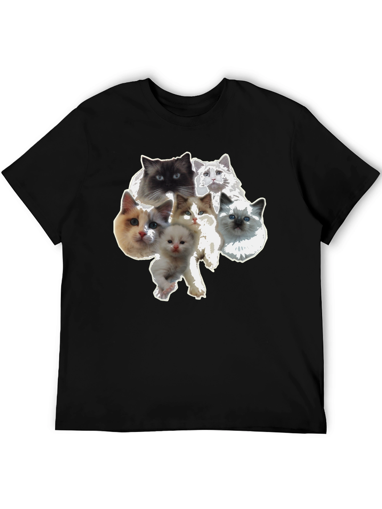 Black Cute Cat Faces Black T-Shirt view 5