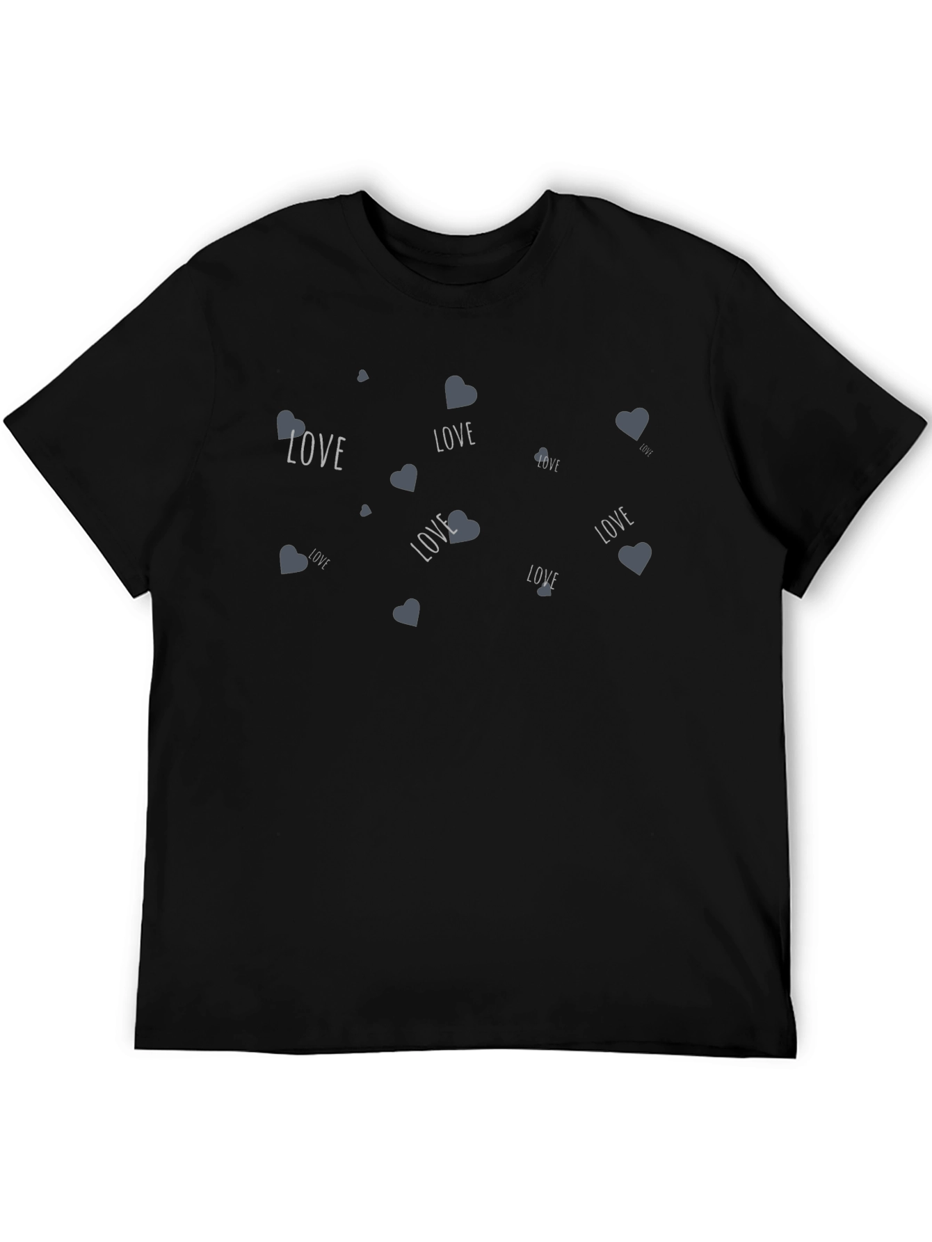 Black Love Heart Print Black Crew Neck T-Shirt view 5
