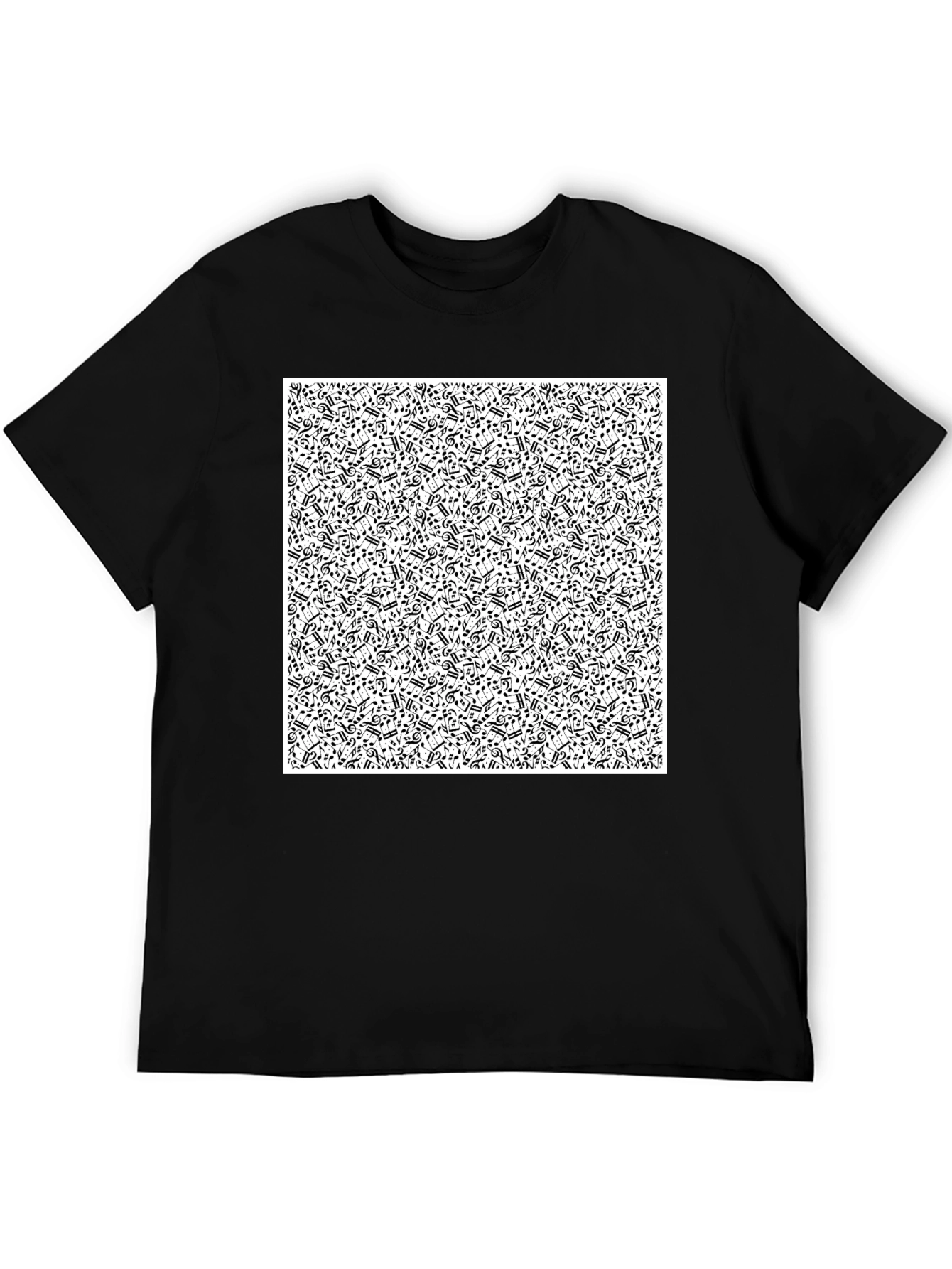 Black Musical Notes Pattern Black T-Shirt view 5