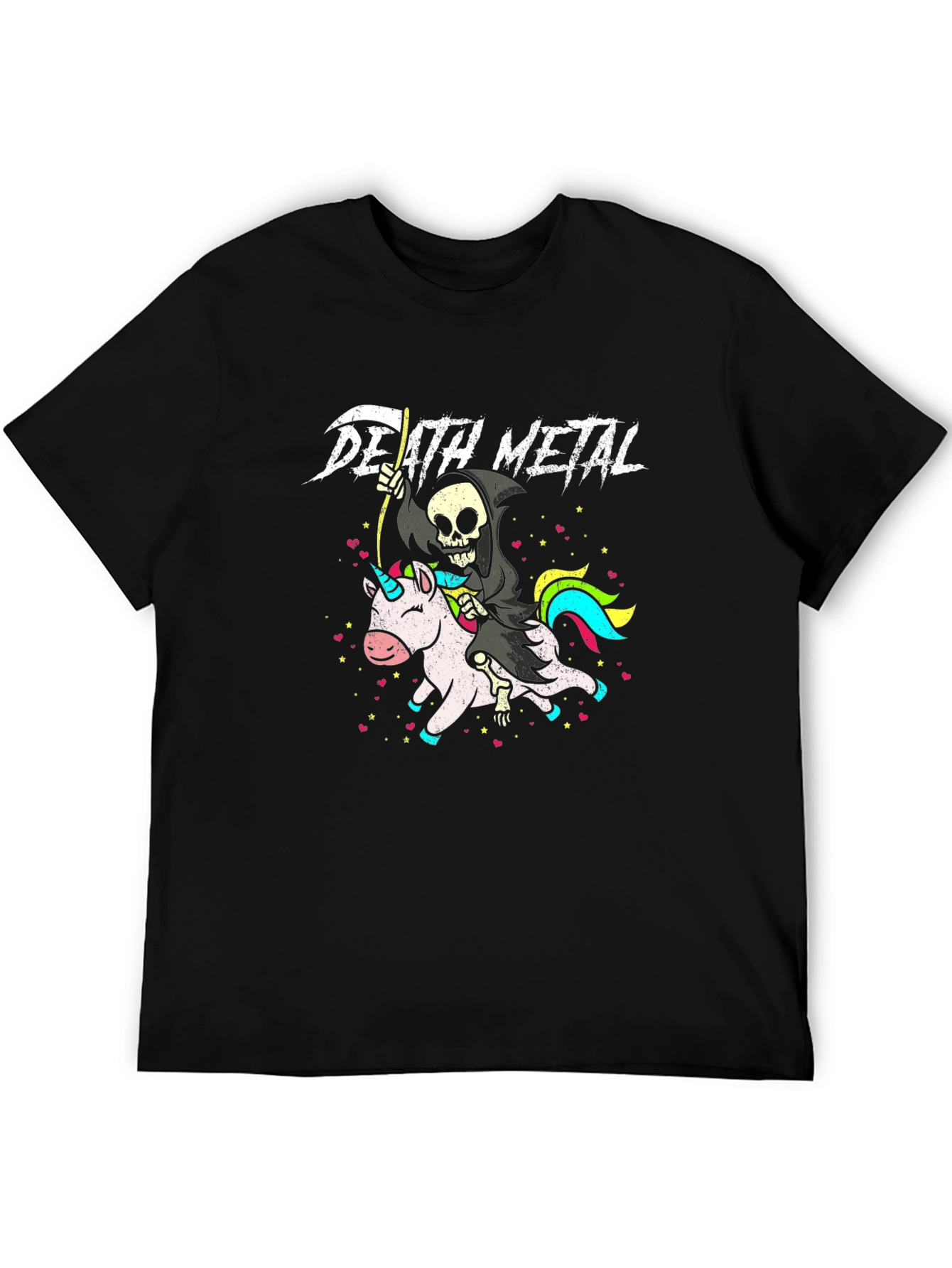 Black Death Metal Grim Reaper Unicorn Graphic T-Shirt view 5