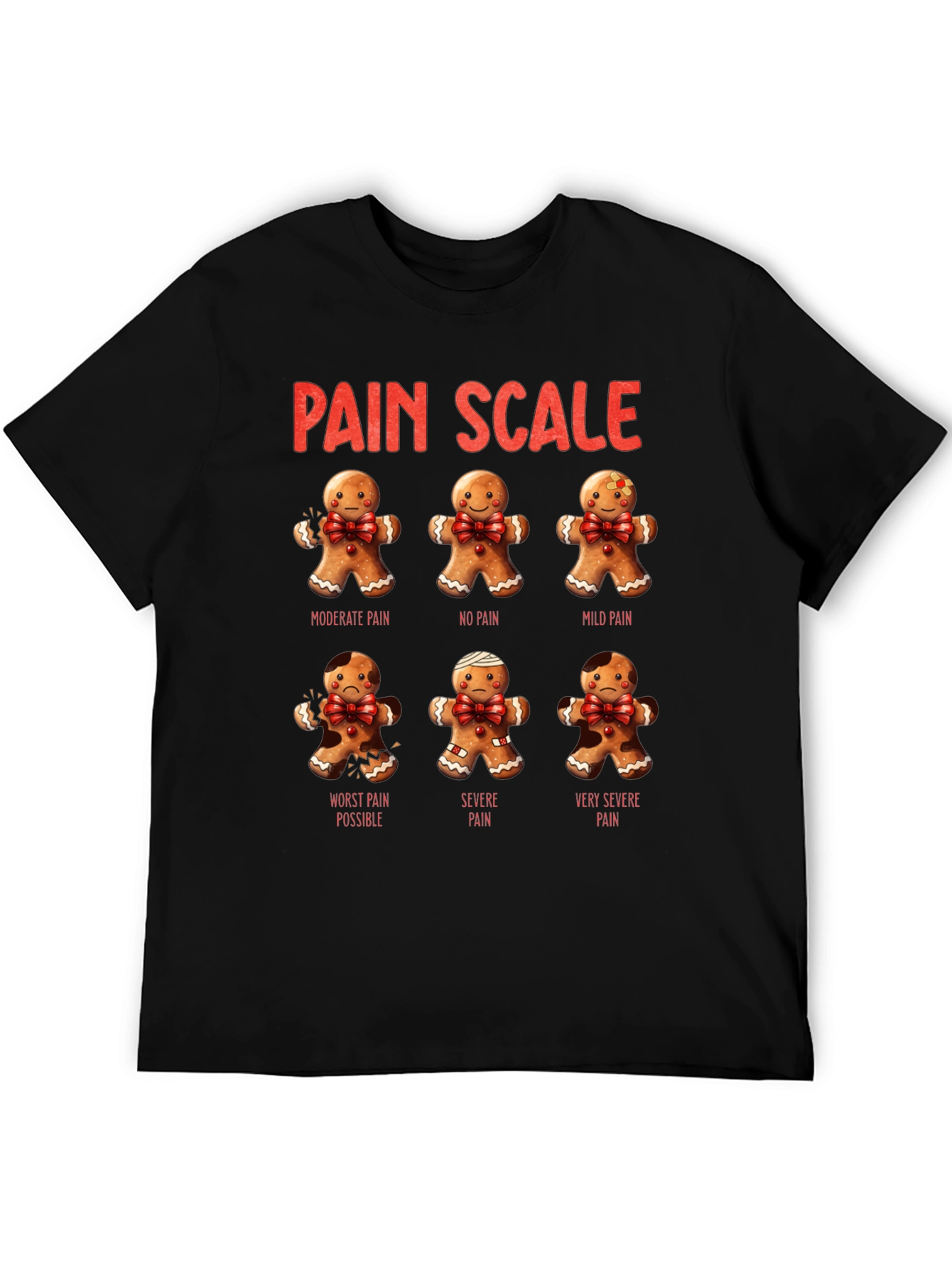 Black Gingerbread Pain Scale Black T-Shirt view 5