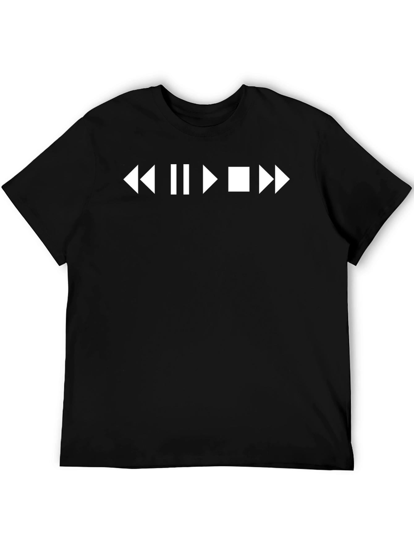 Black Black T-Shirt with Media Player Control Symbols view 5