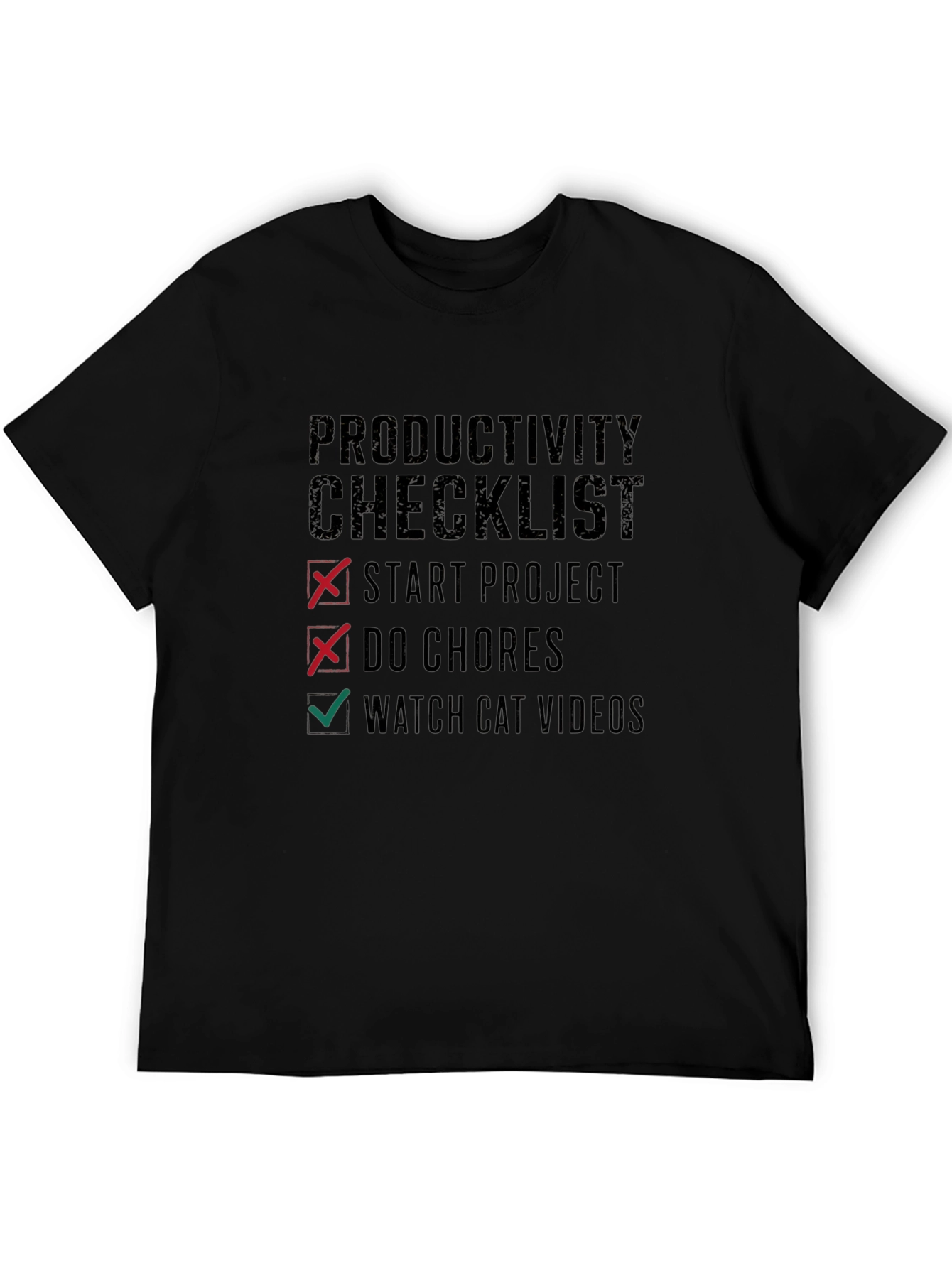Black Productivity Checklist Graphic Tee - Watch Cat Videos! view 5