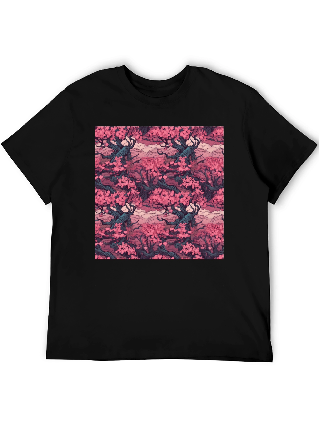 Black Cherry Blossom T-Shirt, Black, Relaxed Fit view 5
