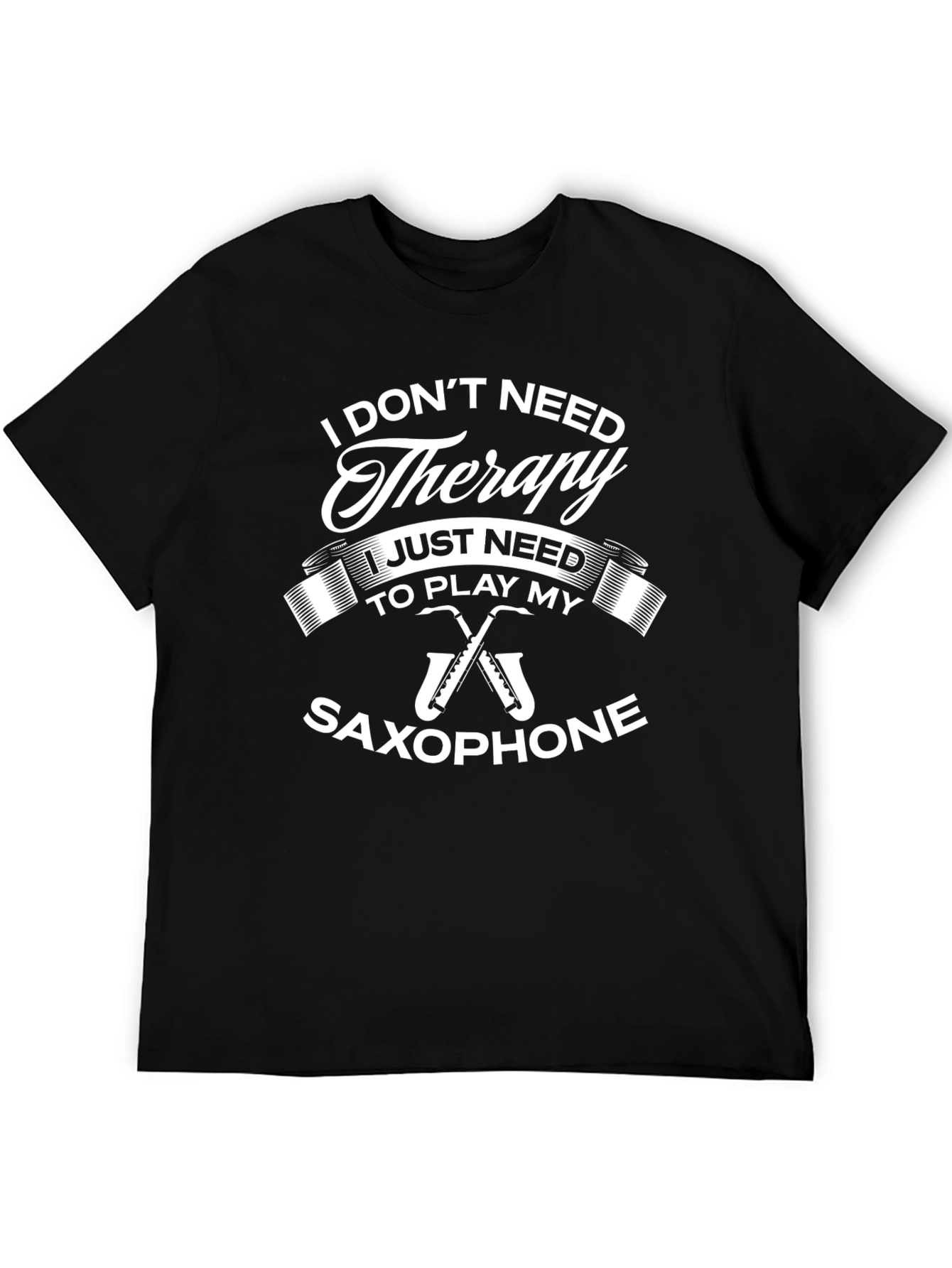 Black Saxophone Therapy T-Shirt - Musician's Apparel view 5