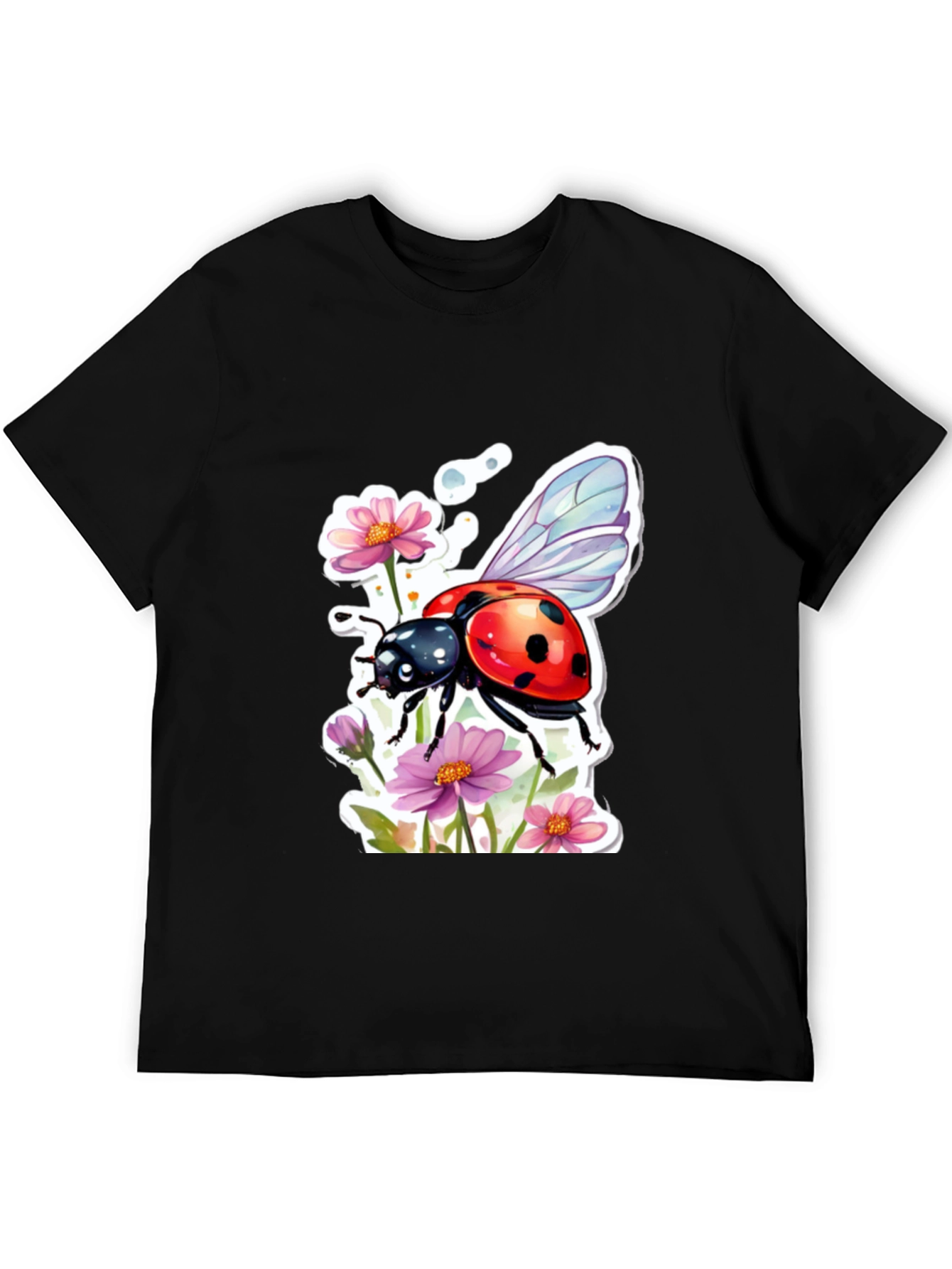 Black Ladybug & Floral Graphic Tee - Trendy Black T-Shirt view 5