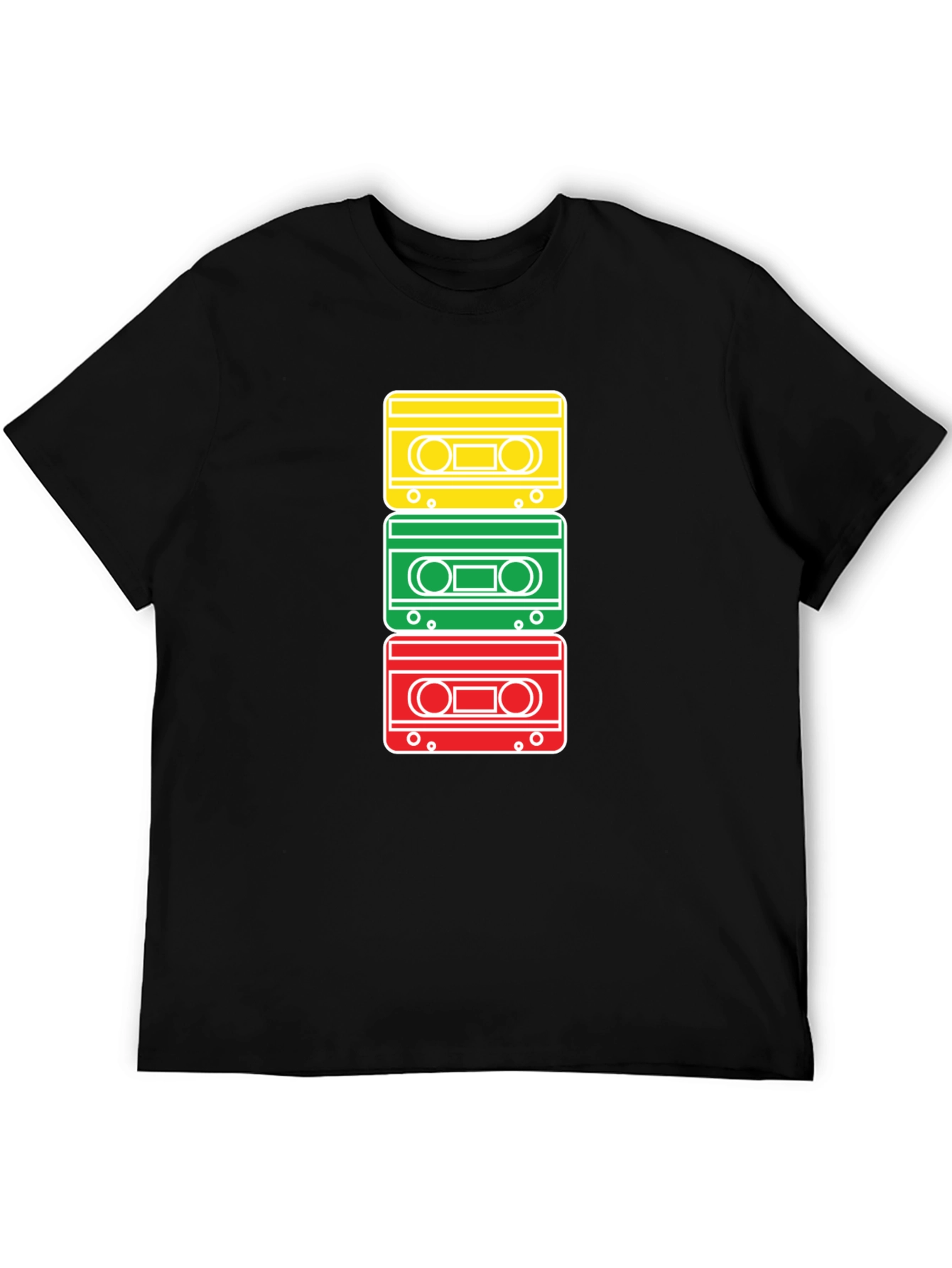 Black Retro Cassette Tape Stack Graphic T-Shirt view 5