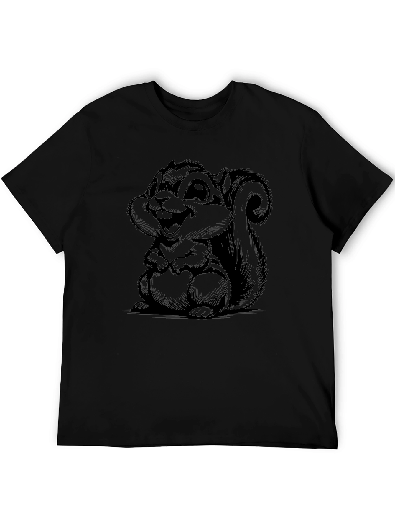 Black Cartoon Squirrel Graphic Tee - Soft Black T-Shirt view 5
