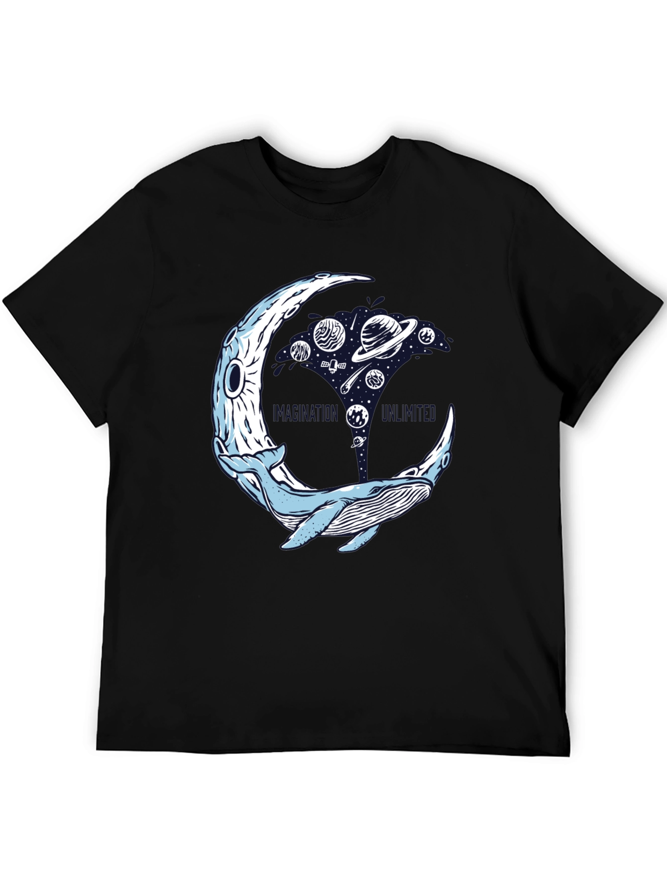 Black Cosmic Whale T-Shirt - Space Moon view 5