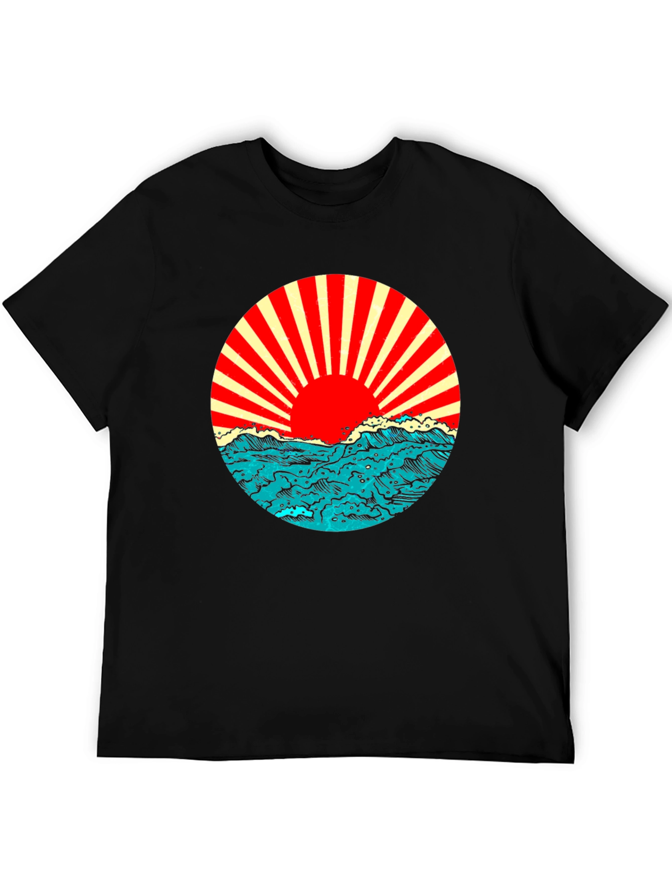 Black Rising Sun Ocean Wave Graphic Tee - Black view 5
