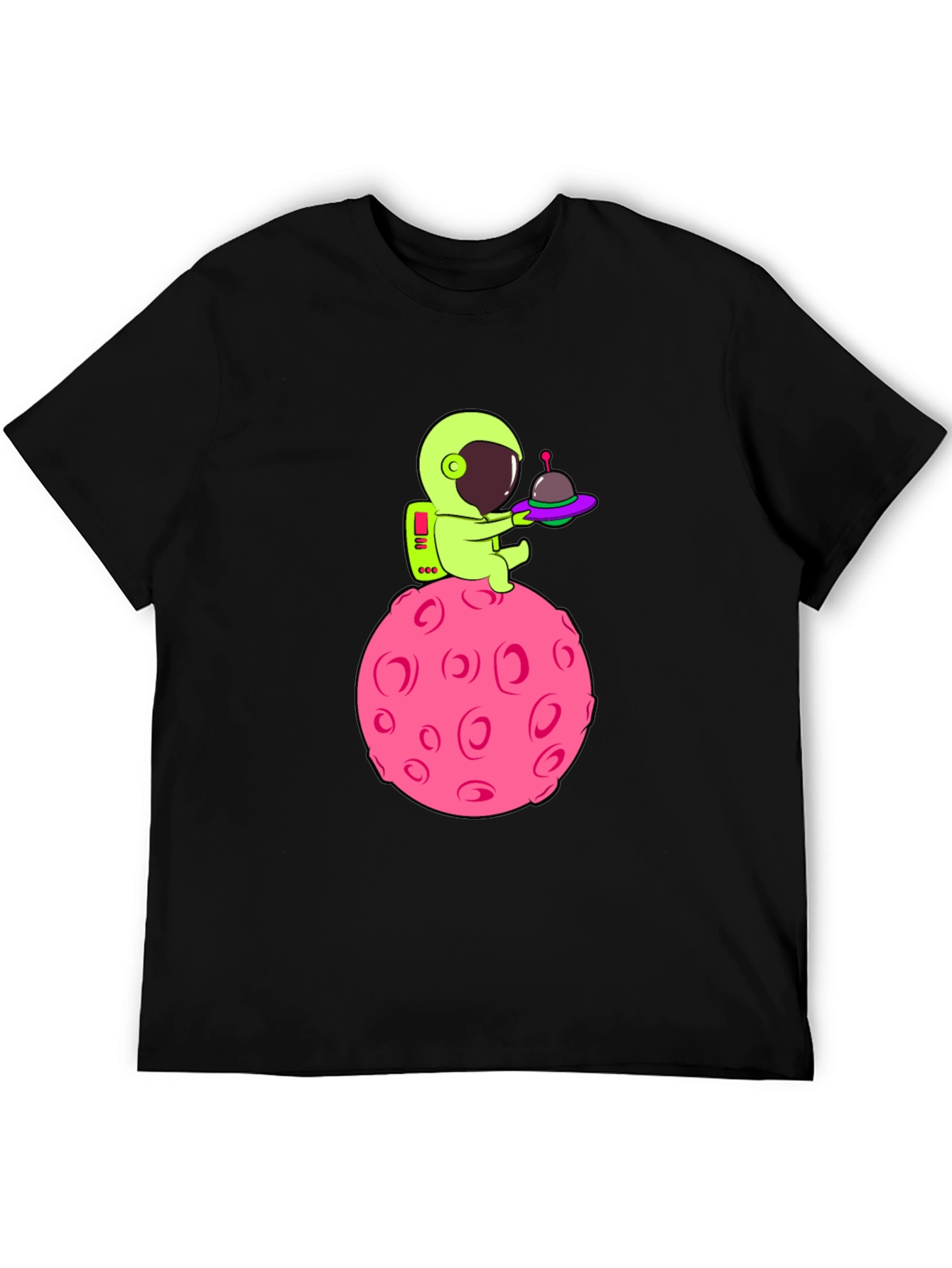 Black Astronaut on Pink Moon Graphic T-Shirt view 5