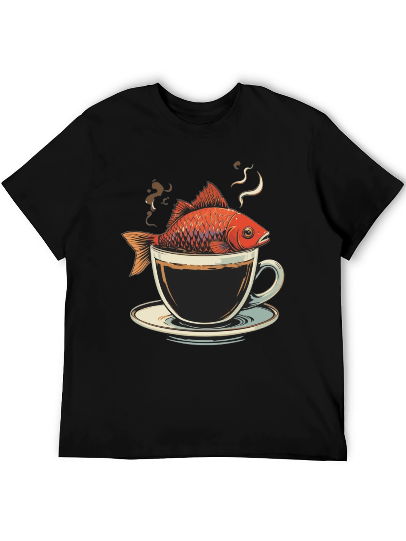 Black Fish in Coffee Cup T-Shirt - Unique Graphic Tee view 5