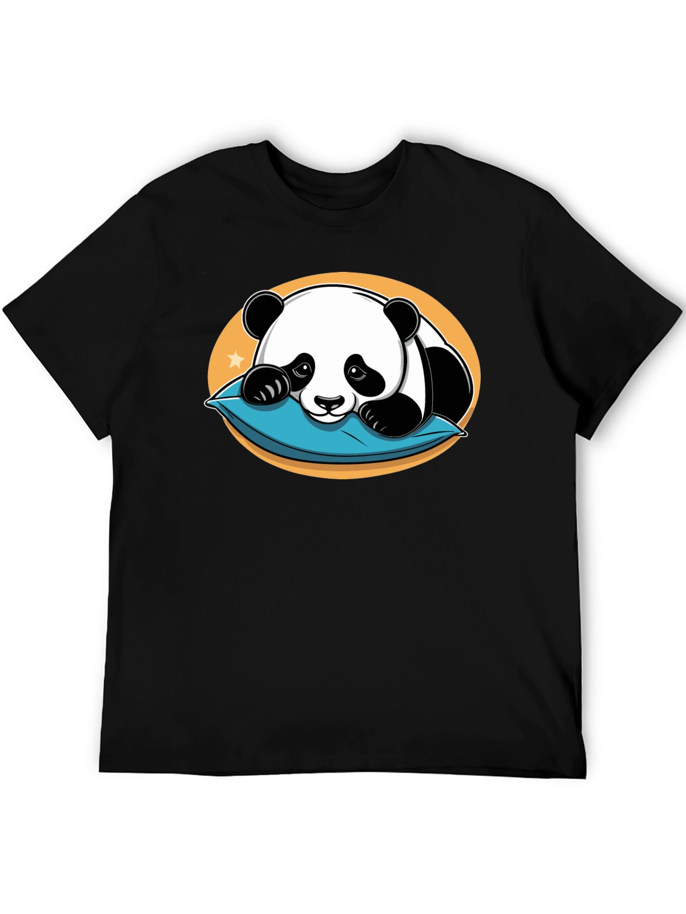 Black Cute Panda Pillow Black T-Shirt view 5