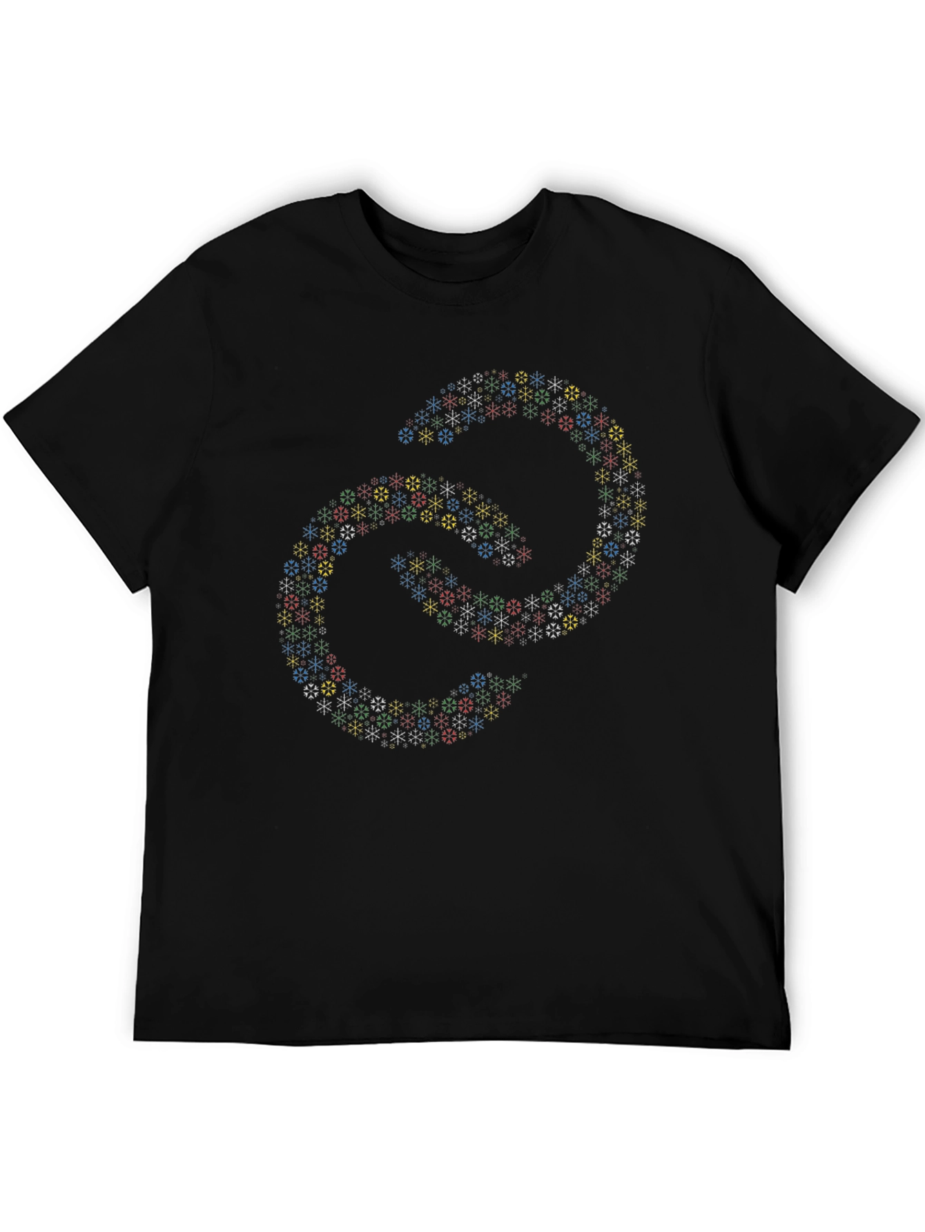 Black Abstract Linked Snowflake Pattern Black T-Shirt view 5