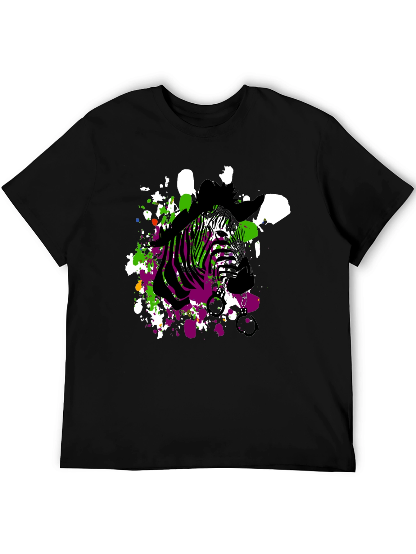 Black Zebra Art Men's Black T-Shirt view 5