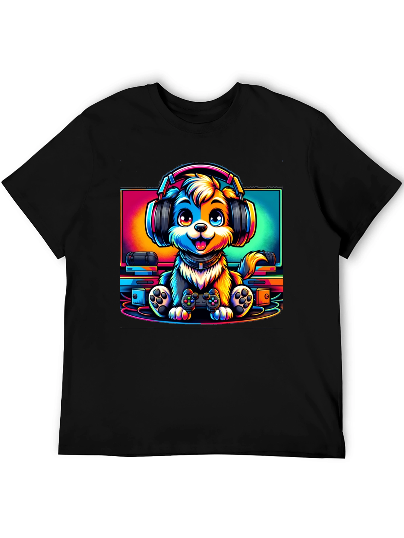 Gamer Dog Graphic T-Shirt - Black Cotton Tee - 5