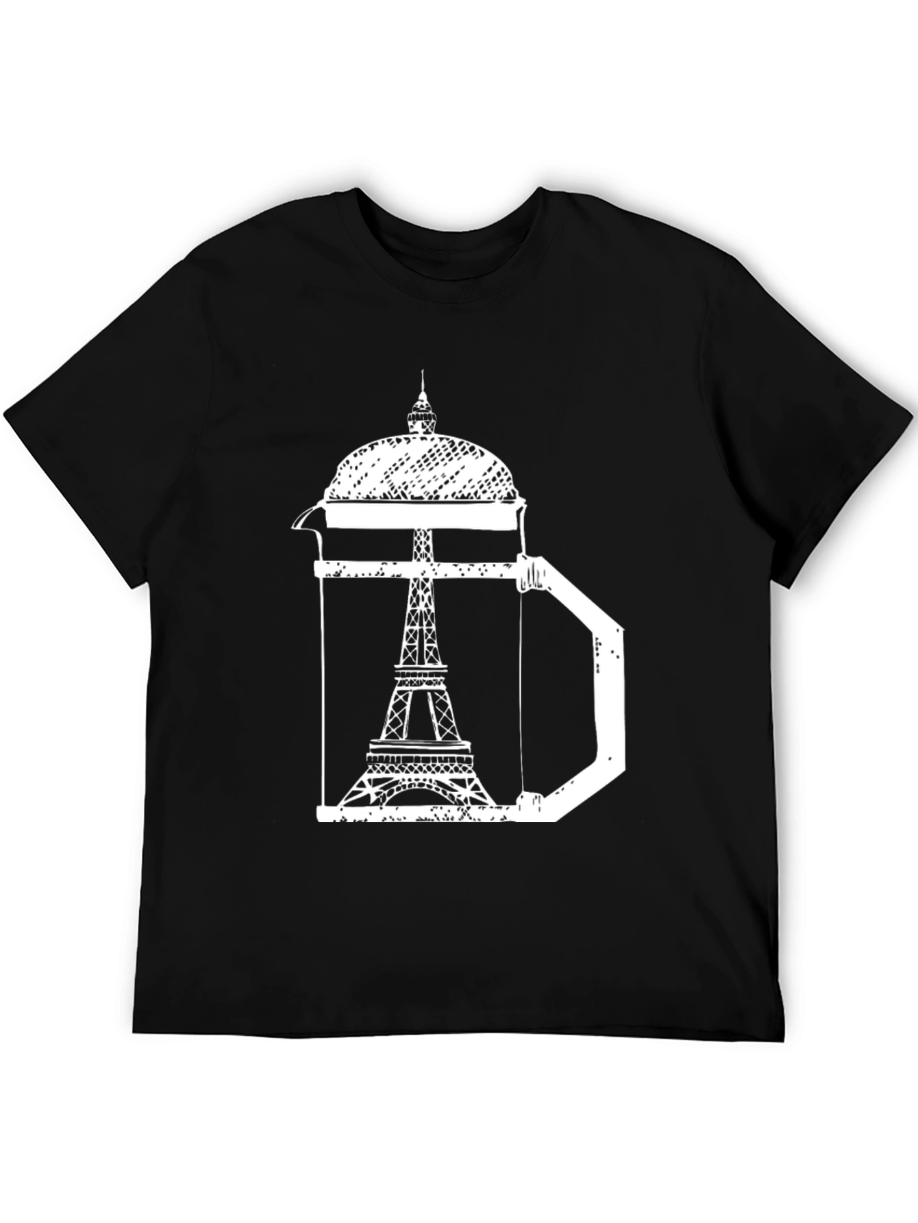 Black Eiffel Tower Coffee Press T-Shirt - Paris Graphic Tee view 5