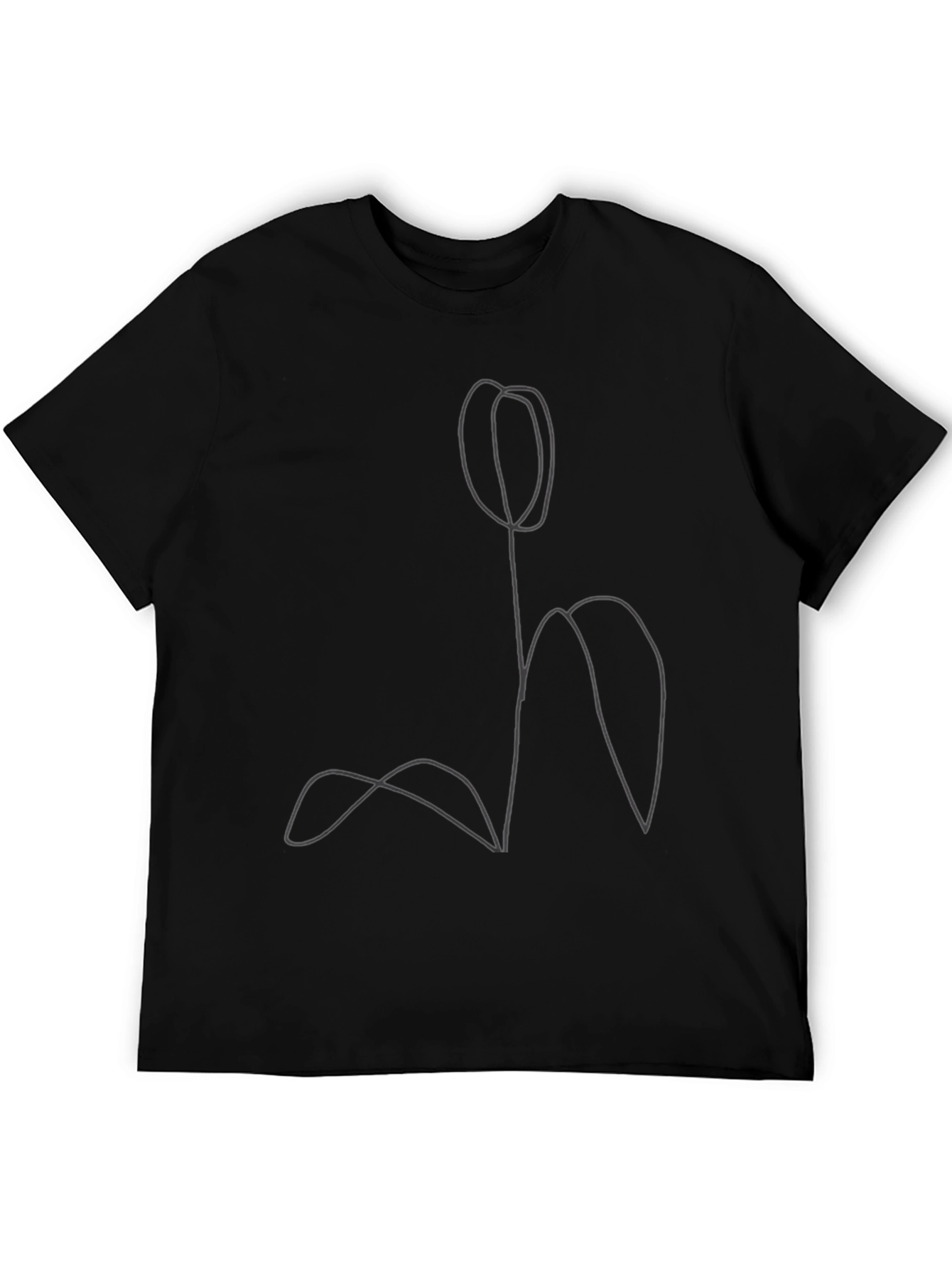 Minimalist Tulip Line Art Black T-Shirt - 5