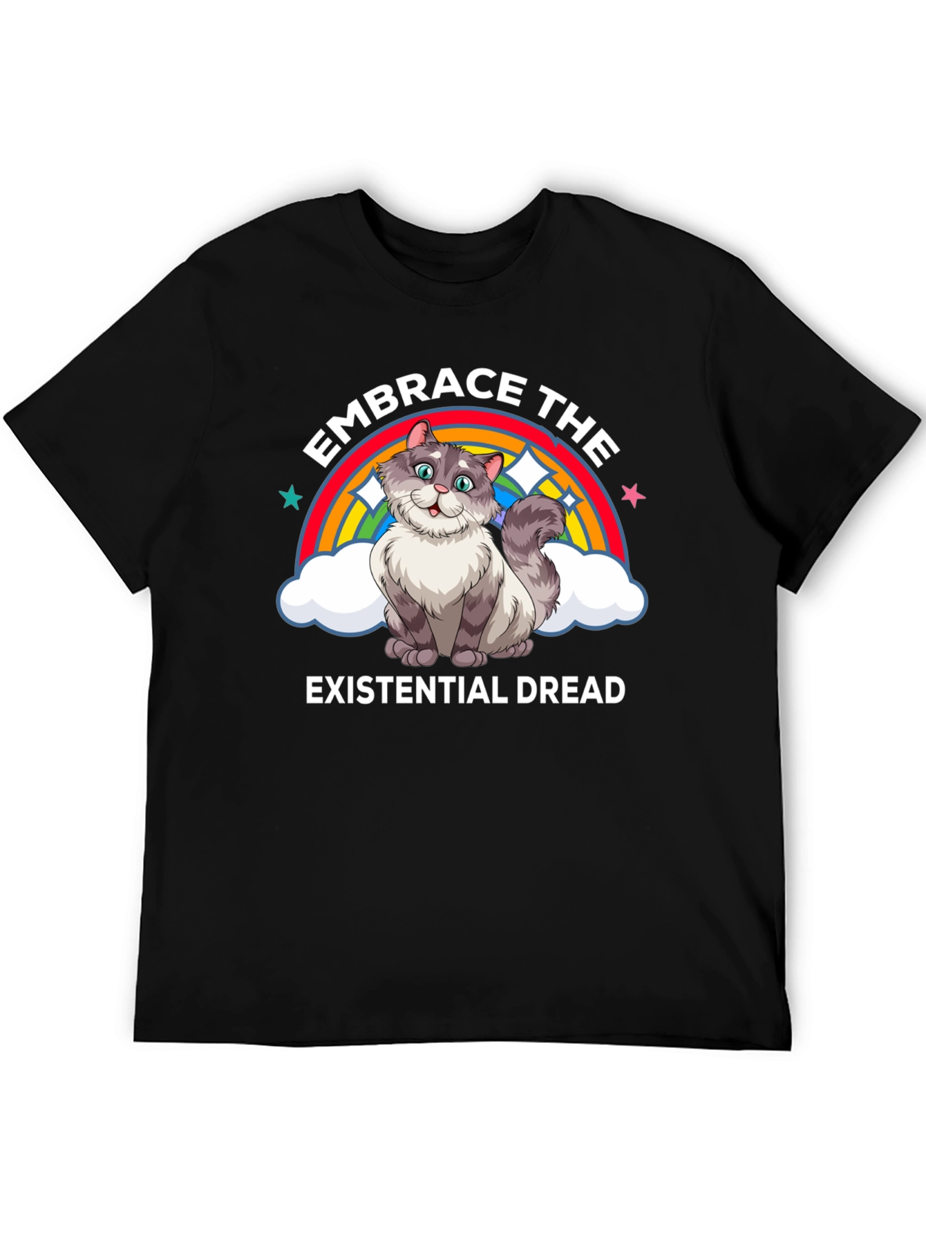 Black Embrace Existential Dread Cat T-Shirt view 5