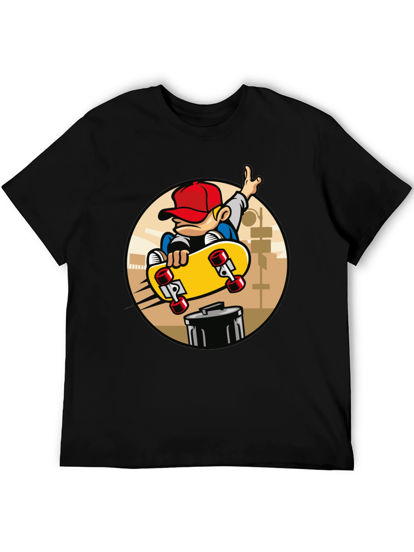 Black Skateboarder Graphic Tee - Black Cotton Blend T-Shirt view 5