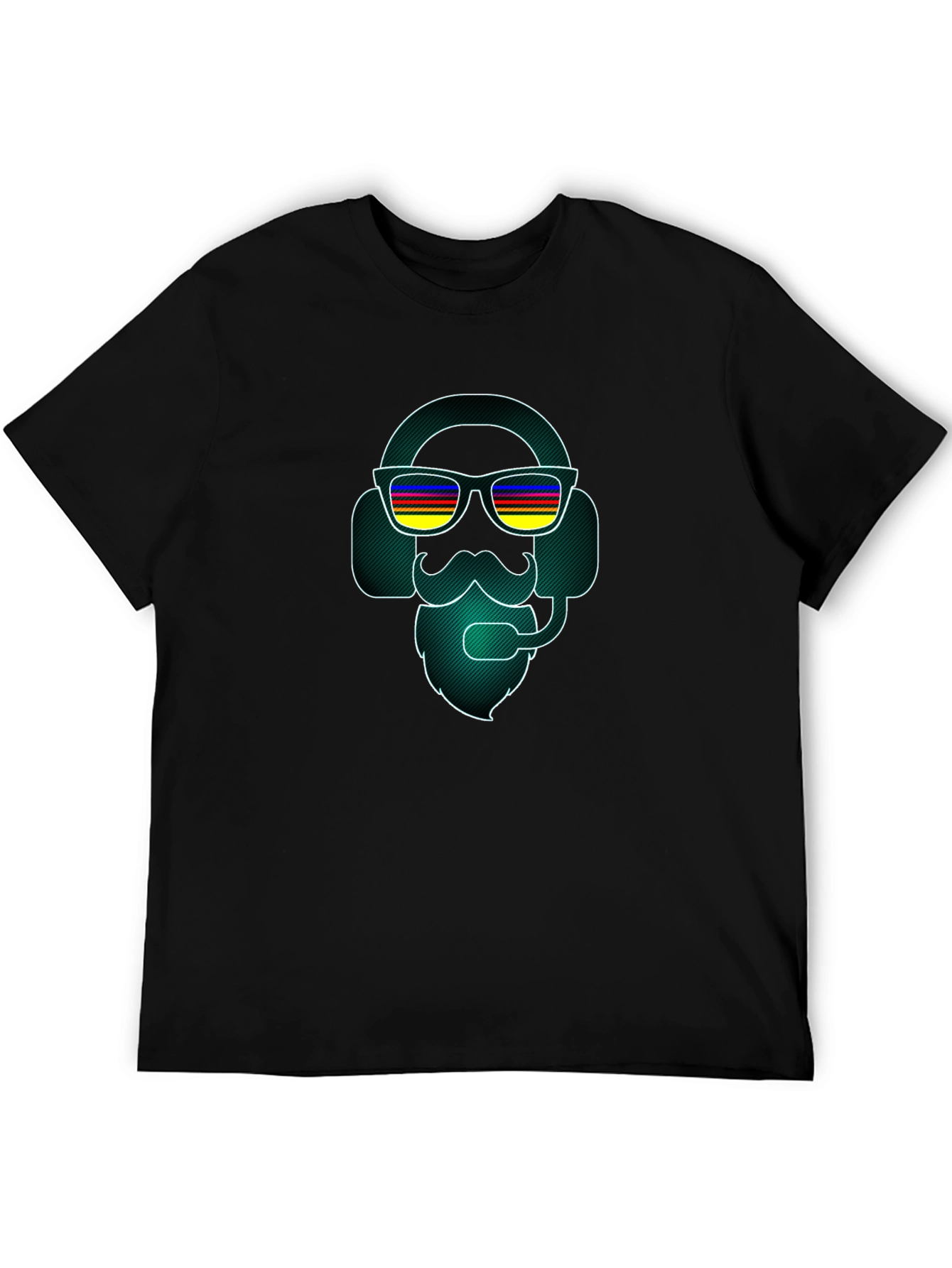 Black Retro Gamer T-Shirt - Headphone Beard Graphic Tee view 5