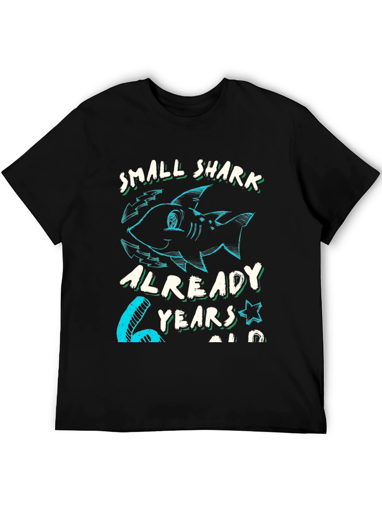 Black Small Shark 6 Years Old Birthday T-Shirt view 5