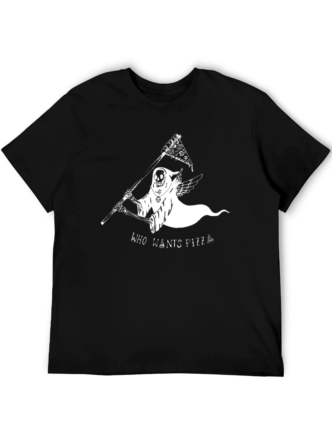 Black Grim Reaper Pizza Flag Graphic T-Shirt view 5